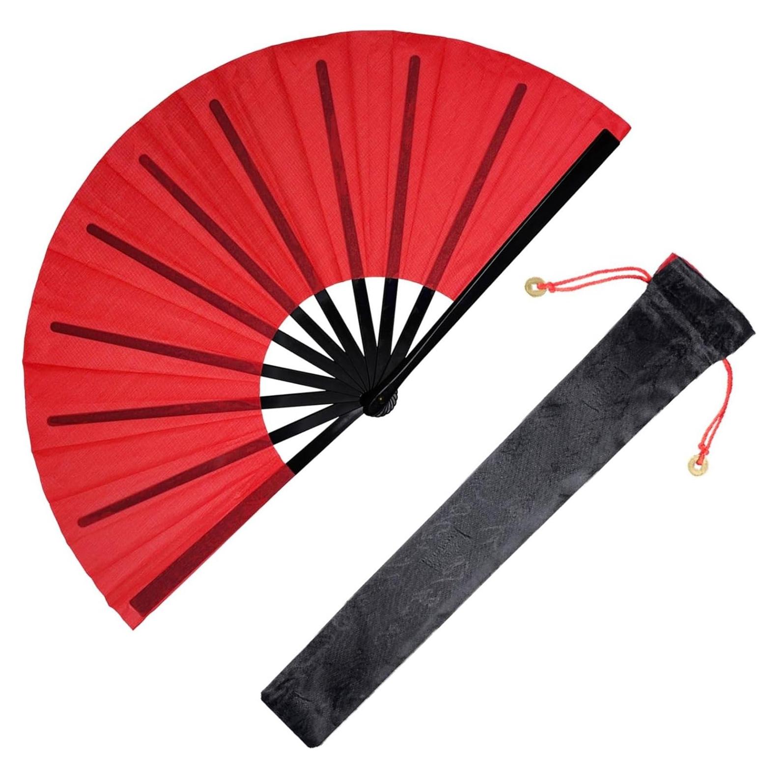 Abanico Plegable Nydotd Grande Rojo de Nylon para Danza