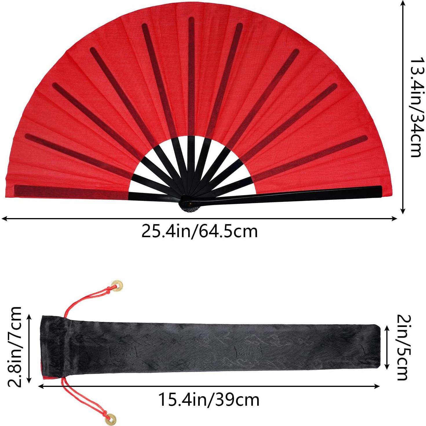 Abanico Plegable Nydotd Grande Rojo de Nylon para Danza