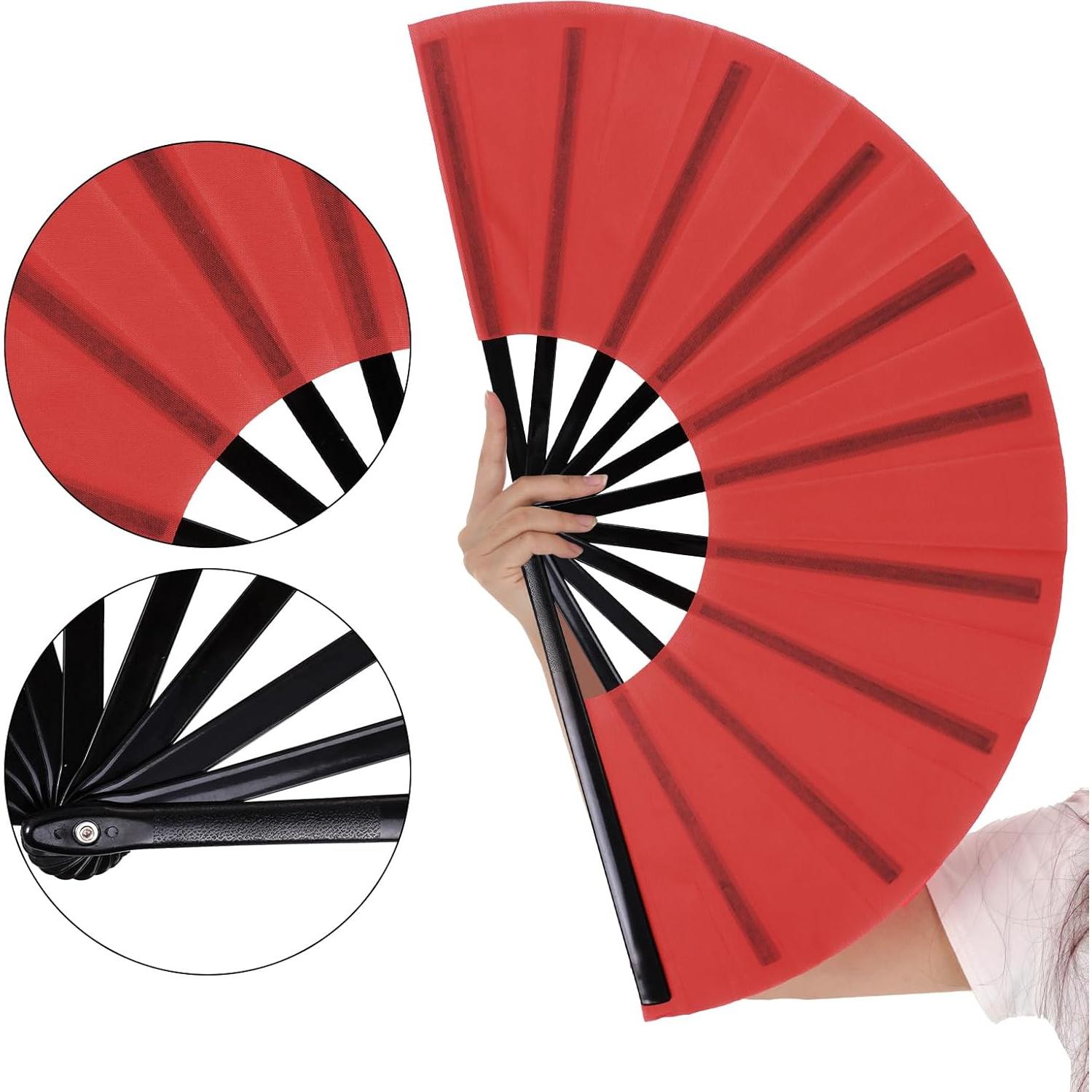 Abanico Plegable Nydotd Grande Rojo de Nylon para Danza