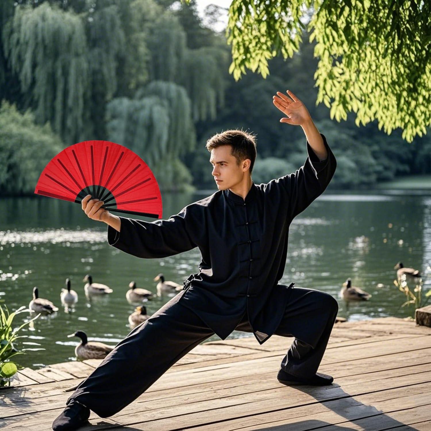 Abanico Plegable Nydotd Grande Rojo de Nylon para Danza