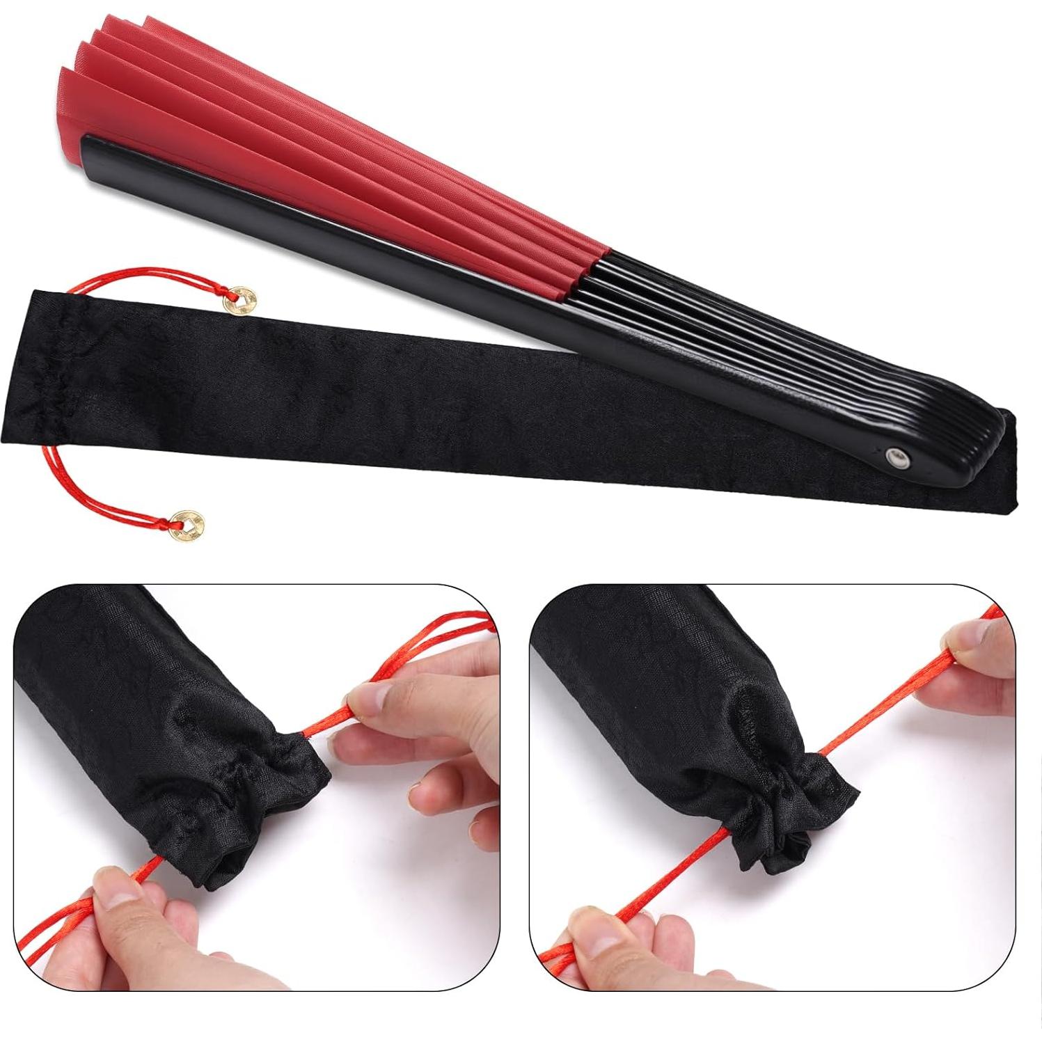 Abanico Plegable Nydotd Grande Rojo de Nylon para Danza