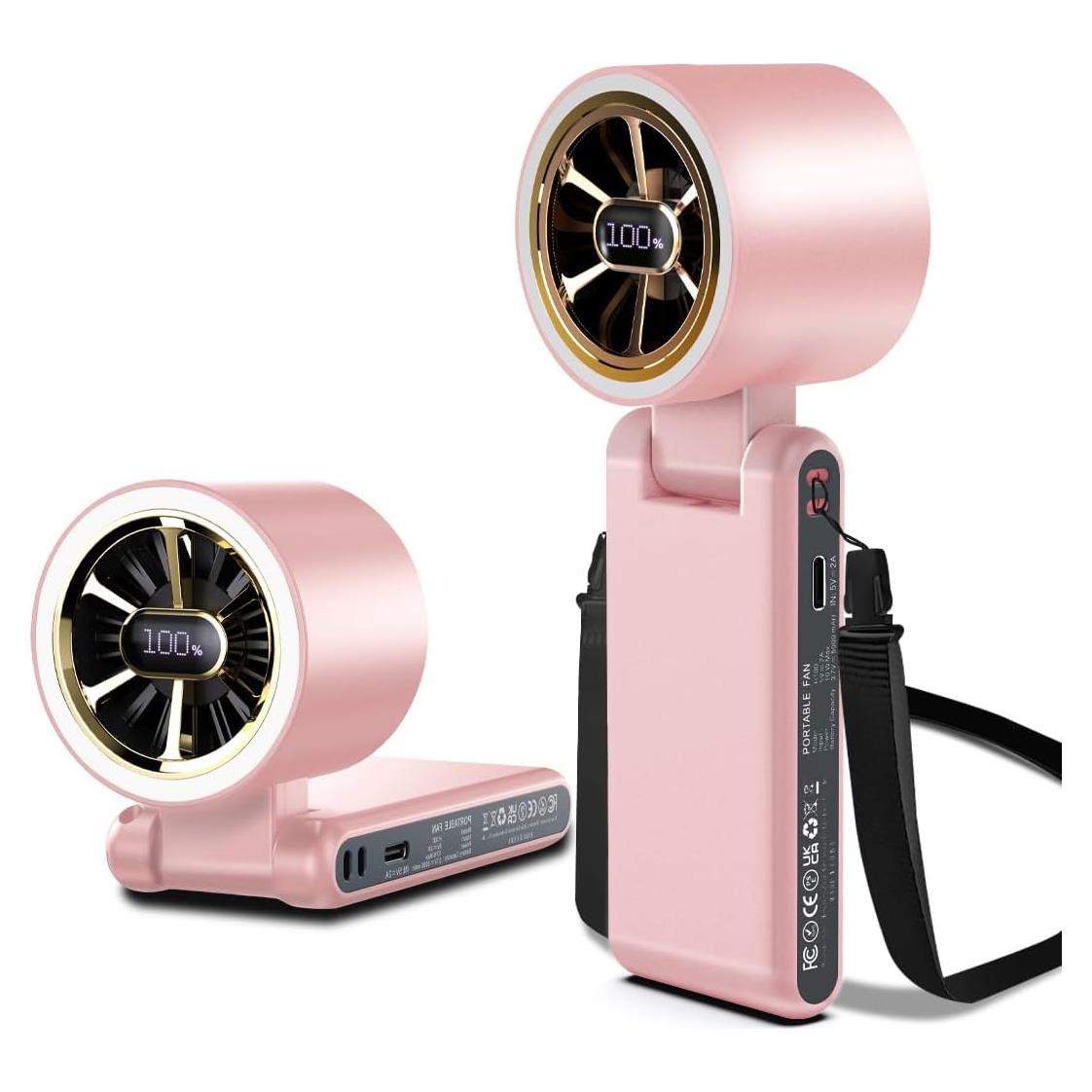 Ventilador de Mano CAZOKASI H100 Recargable 5000mAh Rosa