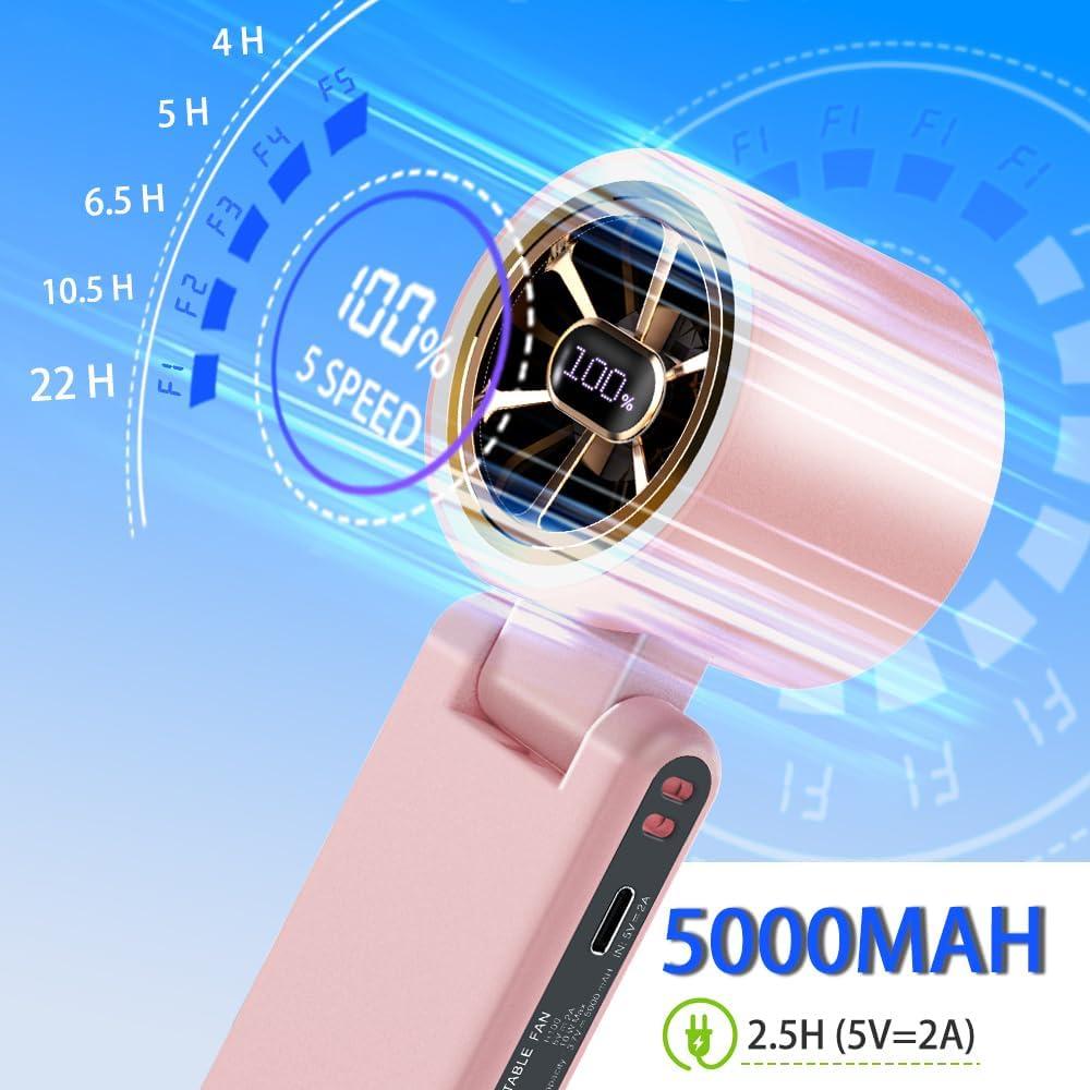 Ventilador de Mano CAZOKASI H100 Recargable 5000mAh Rosa