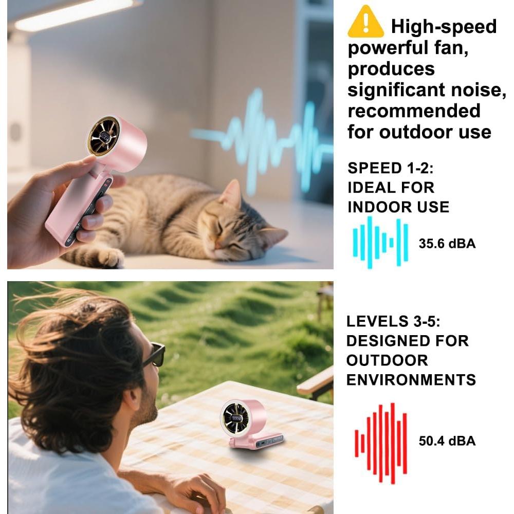 Ventilador de Mano CAZOKASI H100 Recargable 5000mAh Rosa