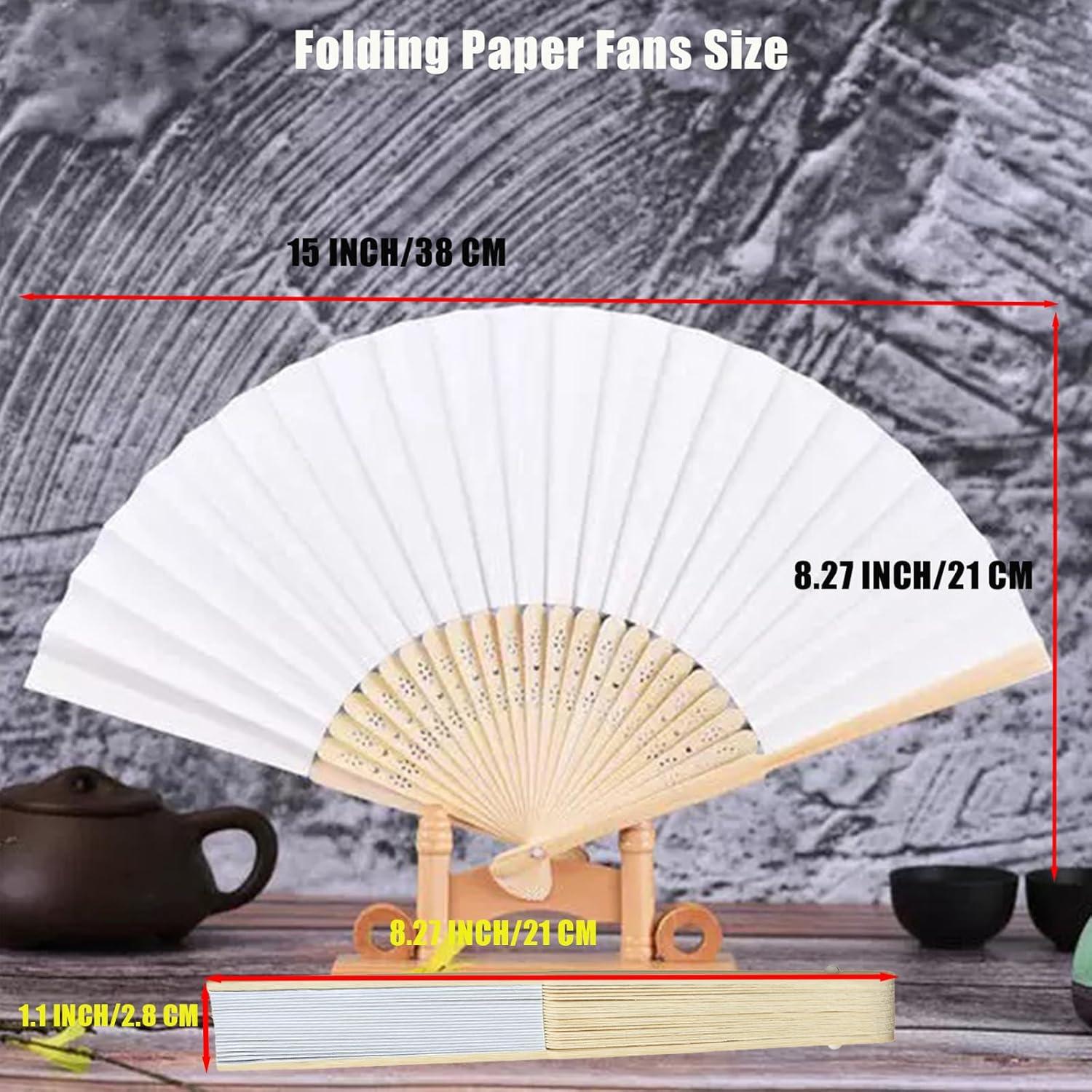 12 Abanicos de Papel Plegables Blancos 21 cm para Bodas y Fiestas