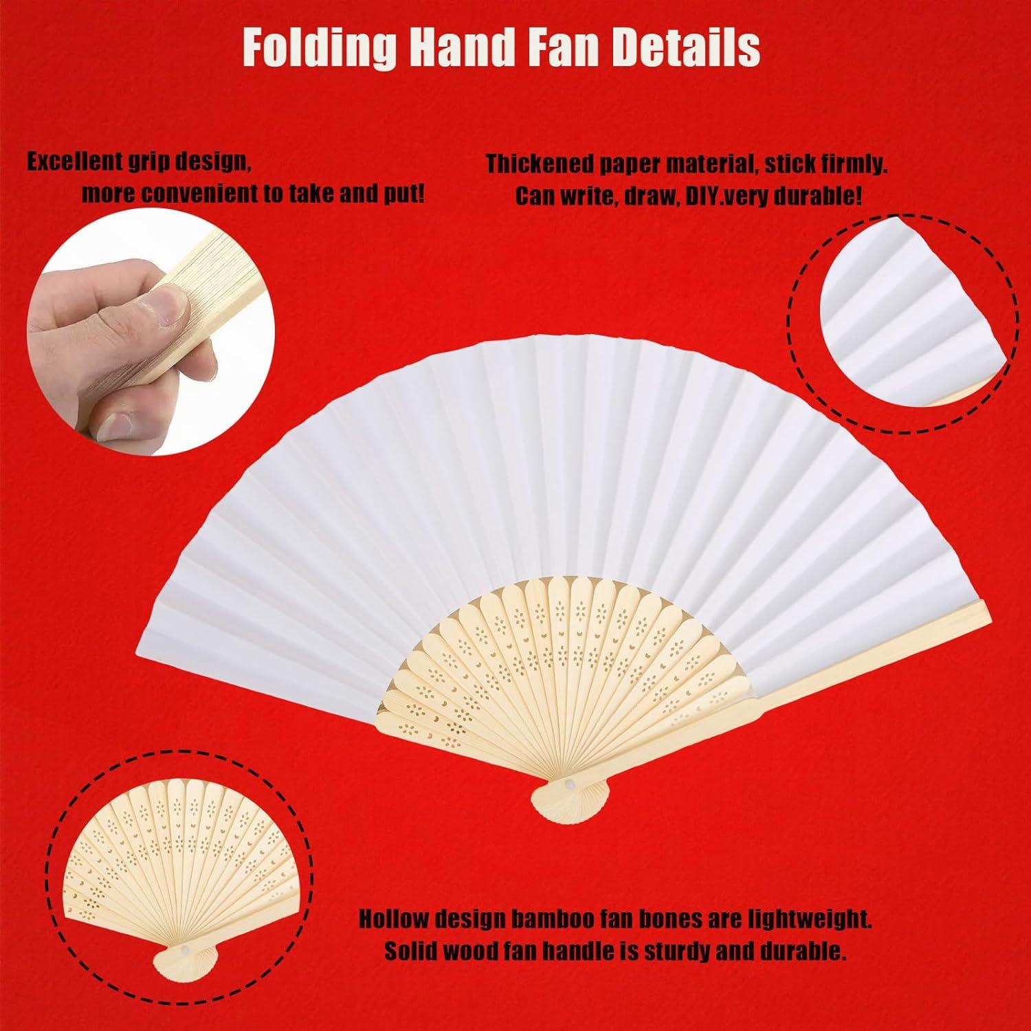 12 Abanicos de Papel Plegables Blancos 21 cm para Bodas y Fiestas