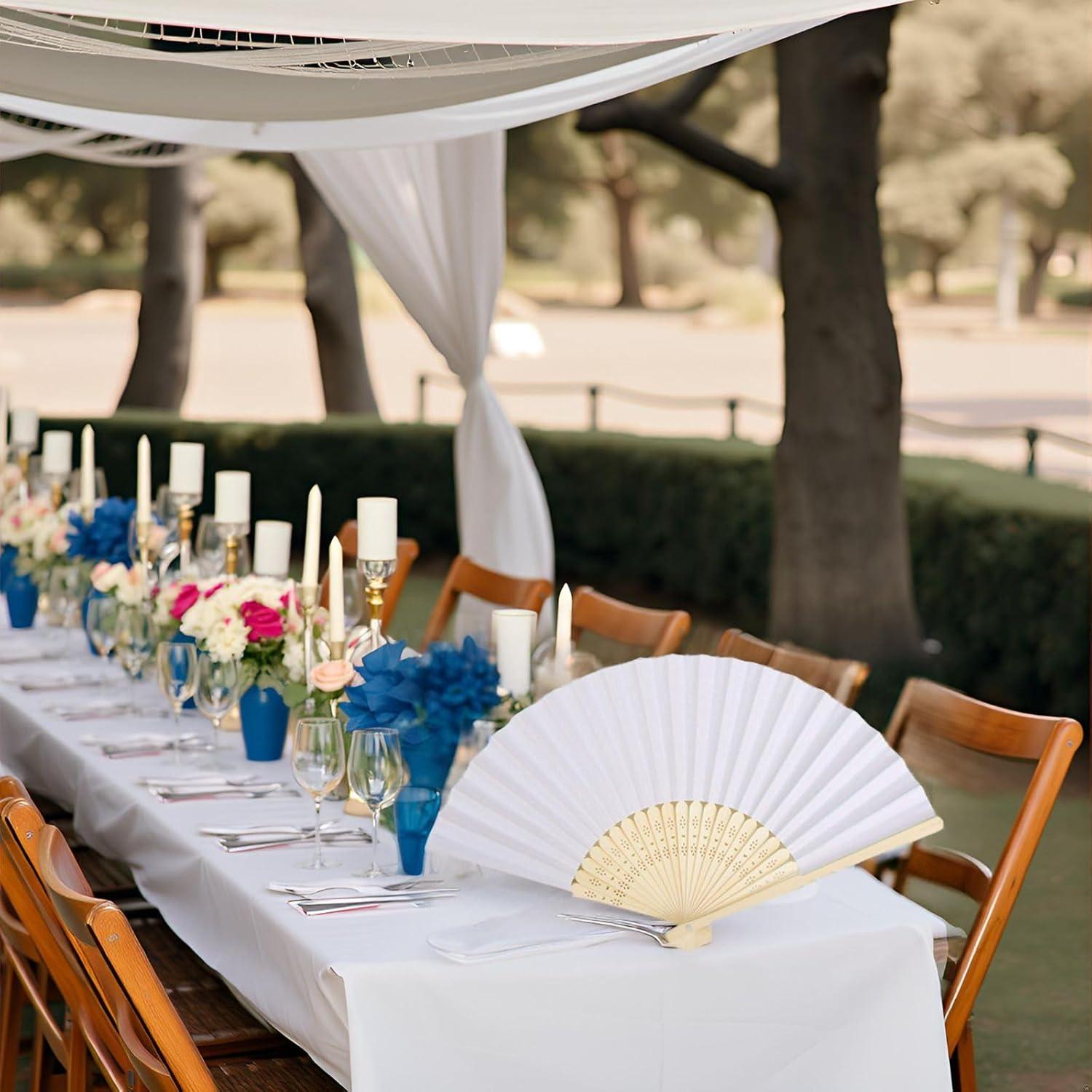 12 Abanicos de Papel Plegables Blancos 21 cm para Bodas y Fiestas