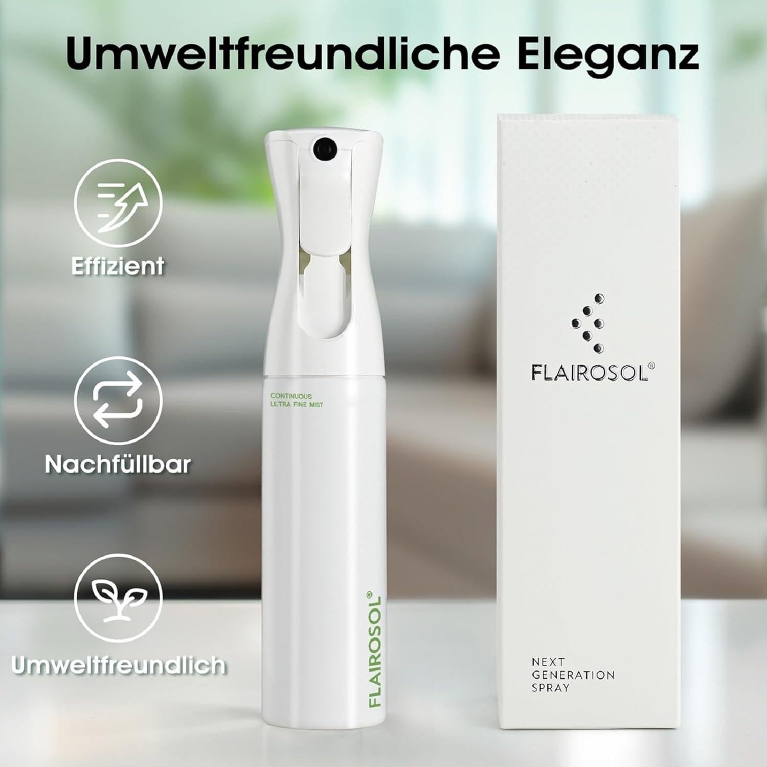 Pulverizador de Agua FLAIROSOL 300ml - Botella Blanca Verde