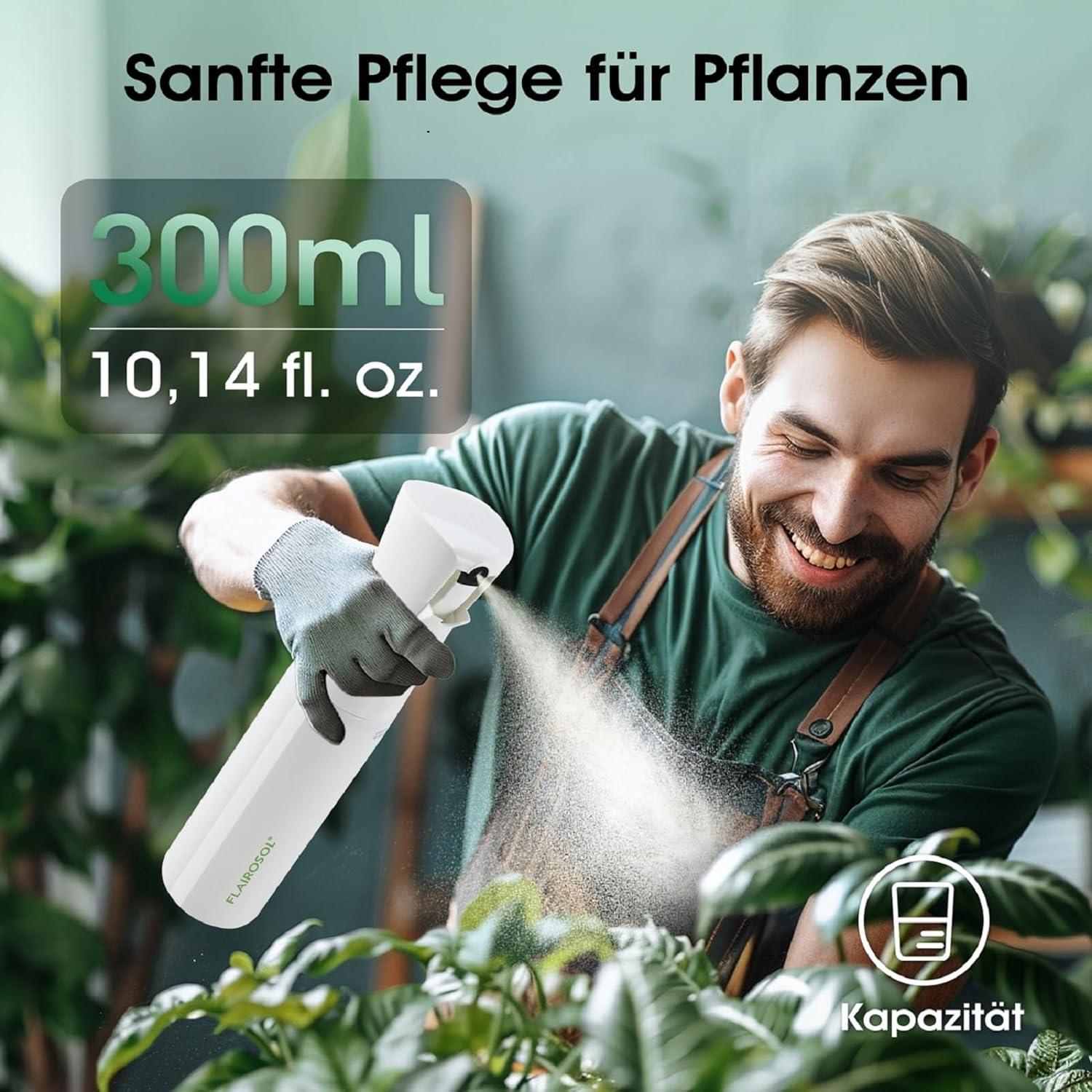 Pulverizador de Agua FLAIROSOL 300ml - Botella Blanca Verde