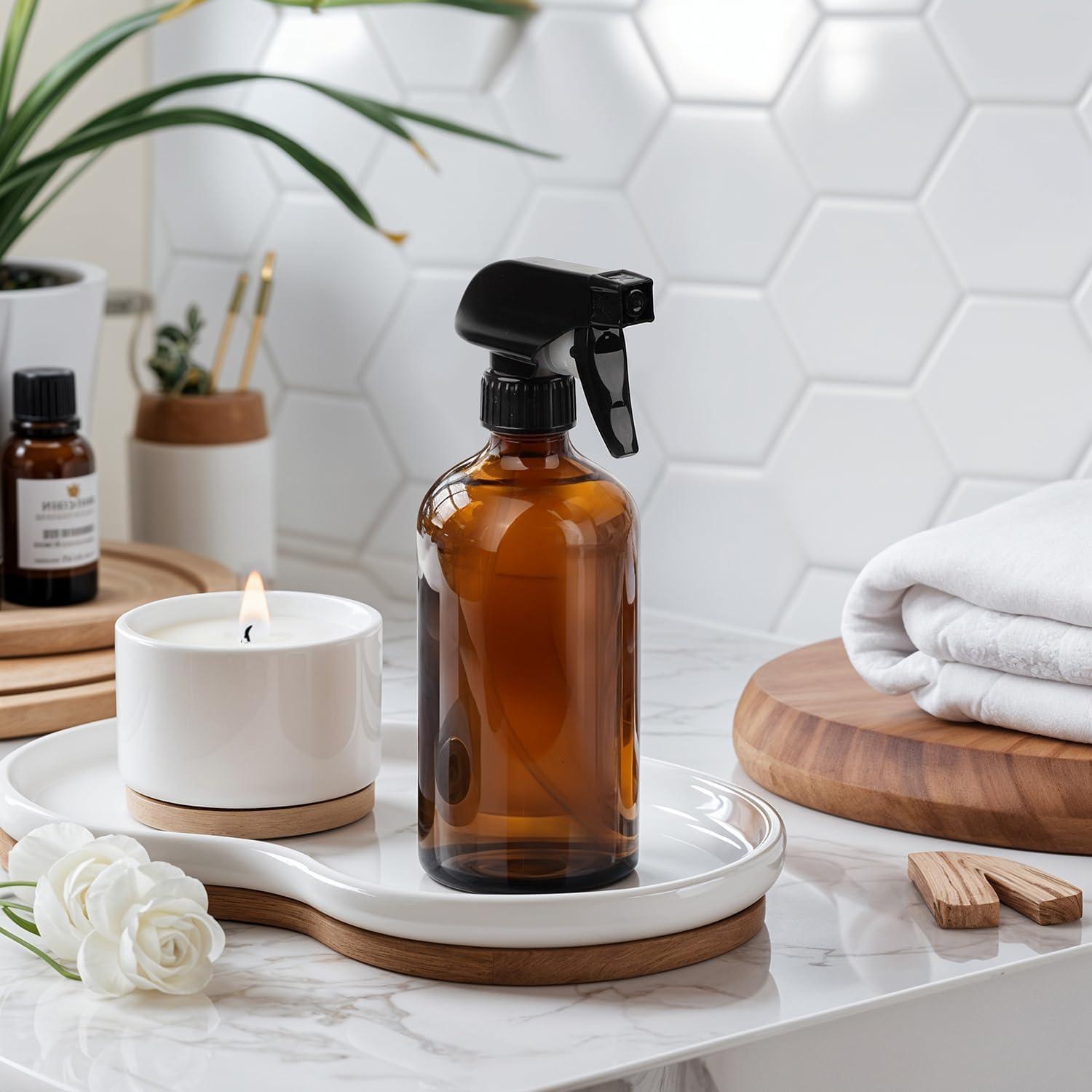 Botellas de Spray de Vidrio Ámbar GLING 16 oz 2 Pack Reutilizables