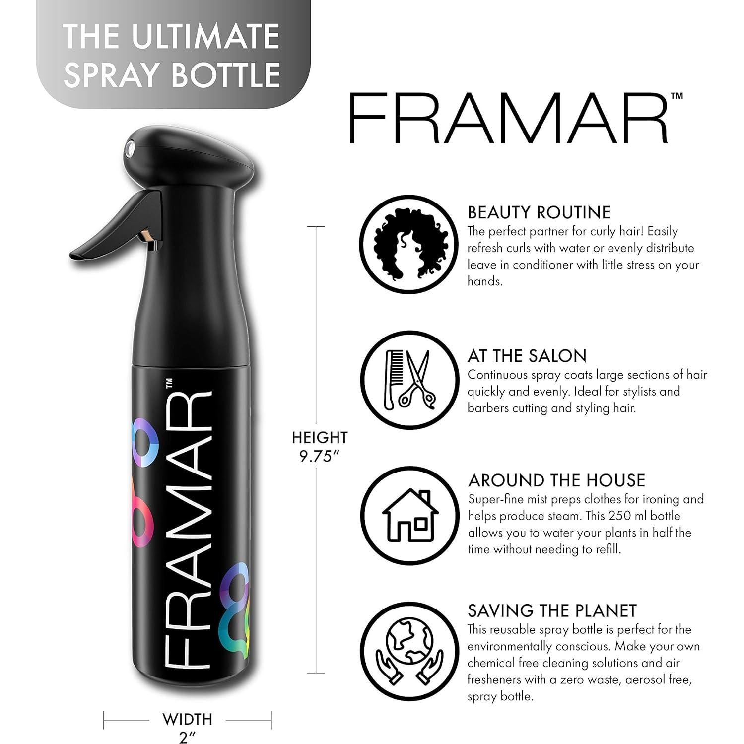 Botella de Spray Continua FRAMAR 250 ml Negro Mate