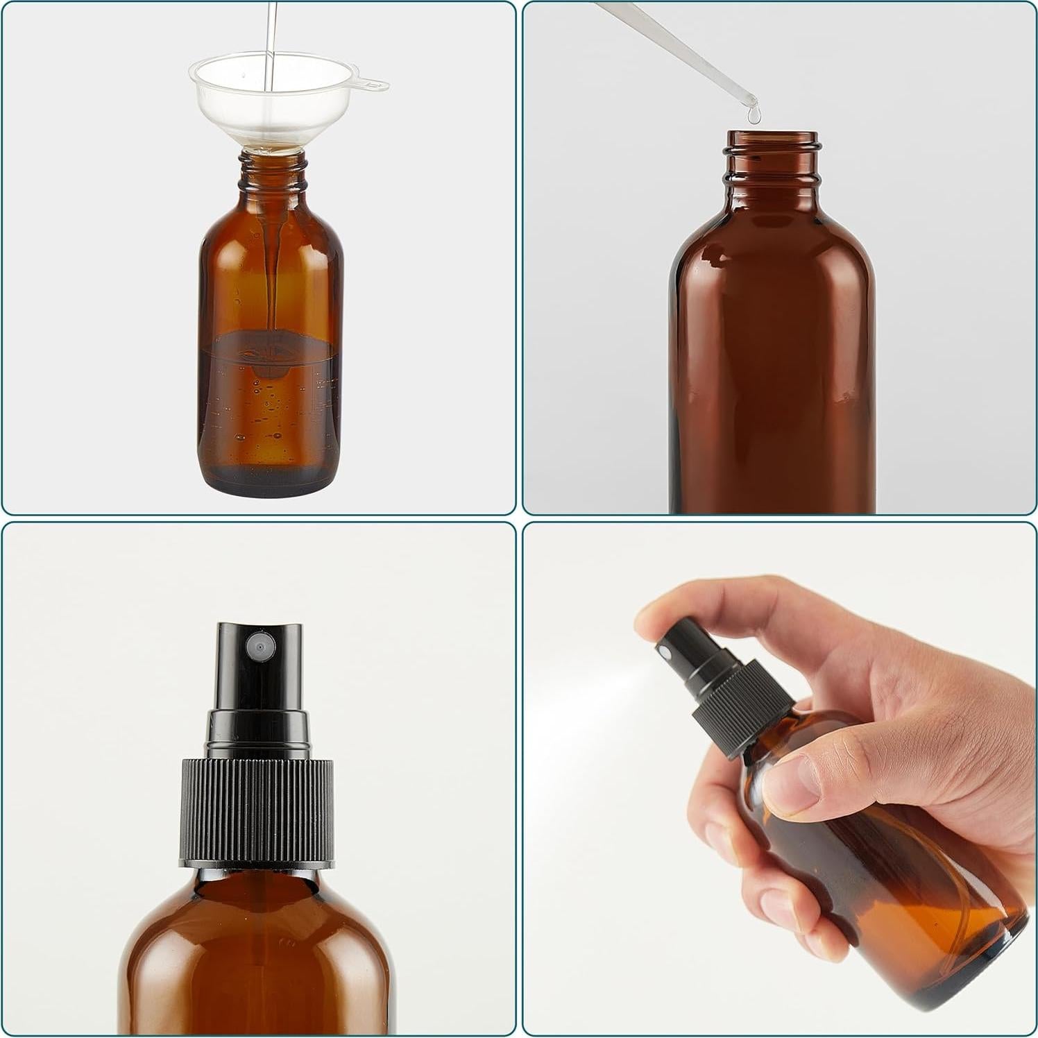 Botellas de Spray de Vidrio Ámbar 4 oz Bastelica - Pack de 4