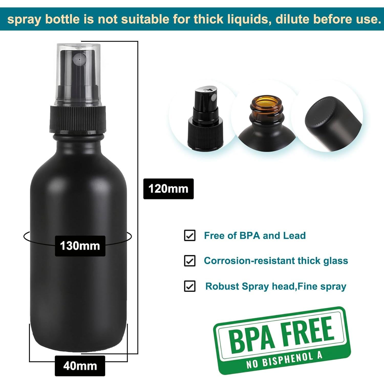 Botellas de Spray de Vidrio Negro Esmerilado 2 oz - 24 Paquetes