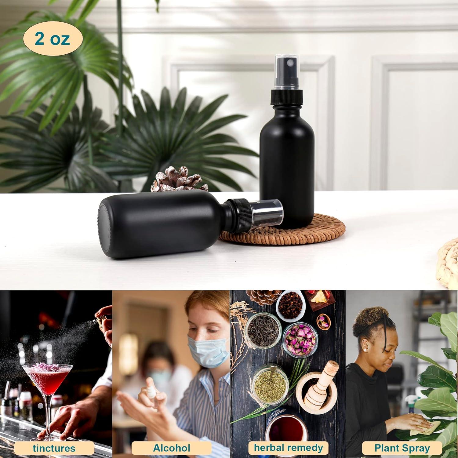 Botellas de Spray de Vidrio Negro Esmerilado 2 oz - 24 Paquetes