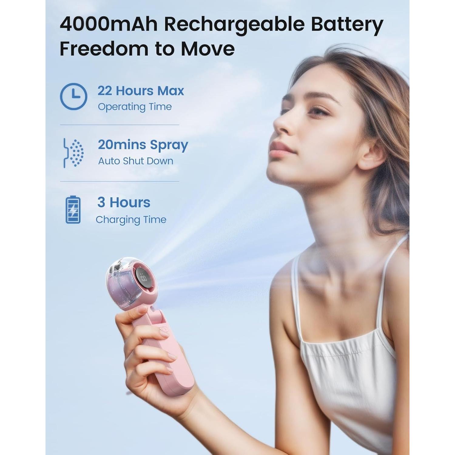 Ventilador Portátil TriPole con Nebulización y Pantalla LED