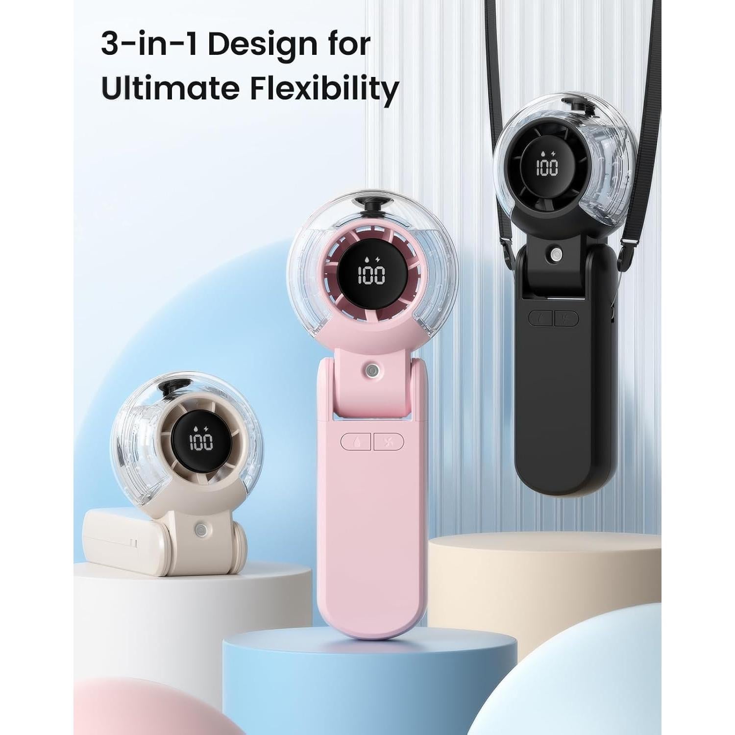 Ventilador Portátil TriPole con Nebulización y Pantalla LED