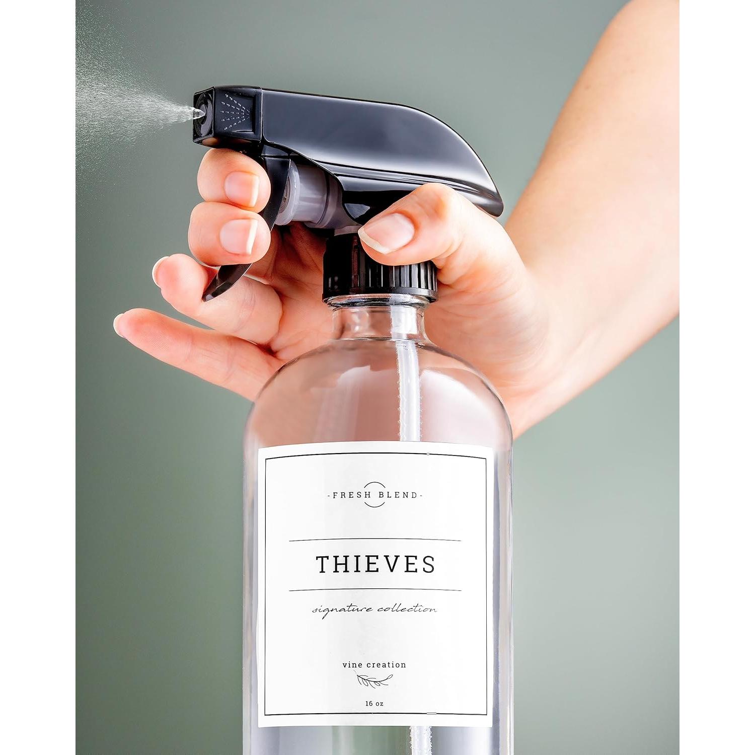 Vine Creations Glass Spray Bottles, 2 Pack Refillable Spray Bottles for Cleaning Solutions, Plant Misters, Clear Glass Spray Bottle for hair, 16 oz Mister Spray Bottle with Waterproof Labels