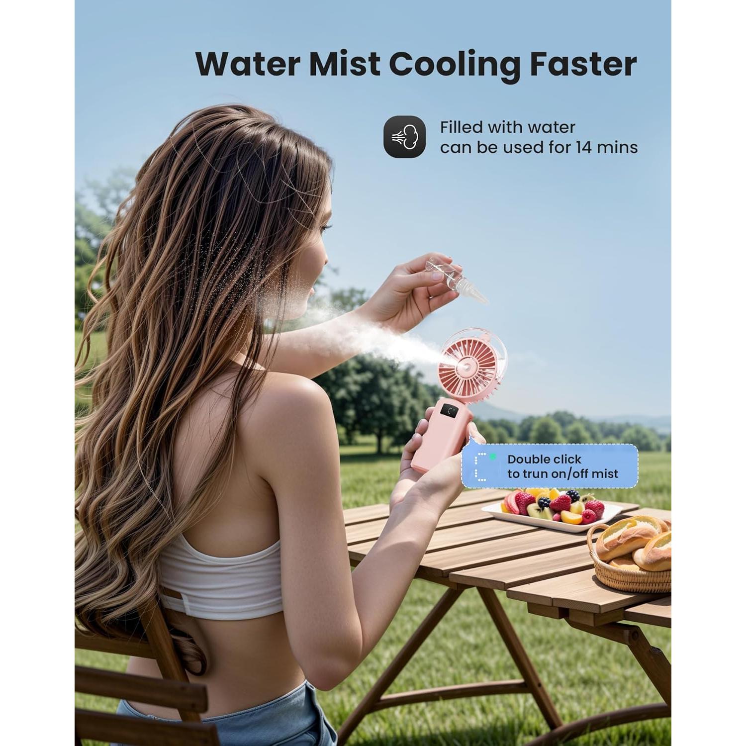 Ventilador Portátil Gaiatop HF-07 con Nebulización Rosa