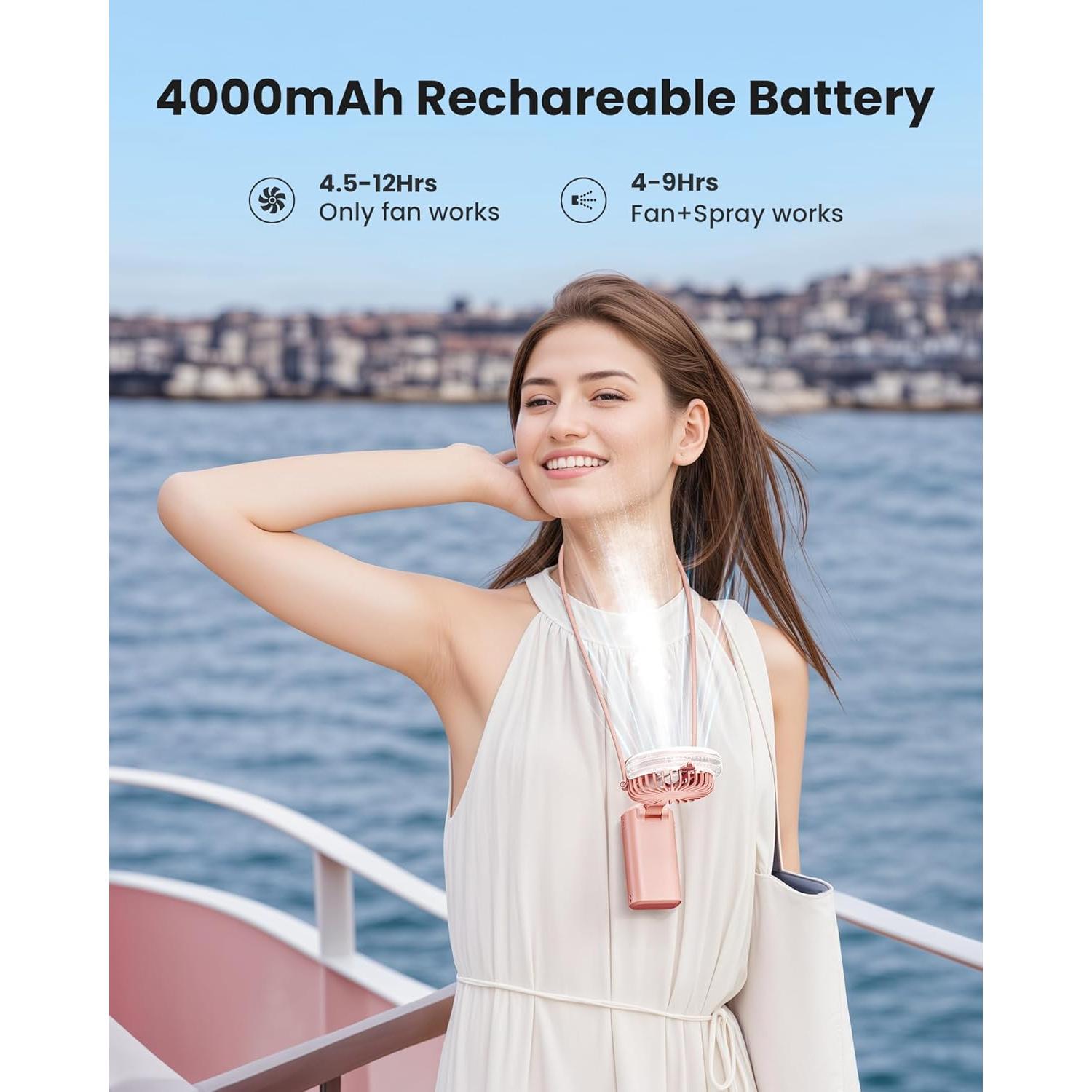 Ventilador Portátil Gaiatop HF-07 con Nebulización Rosa