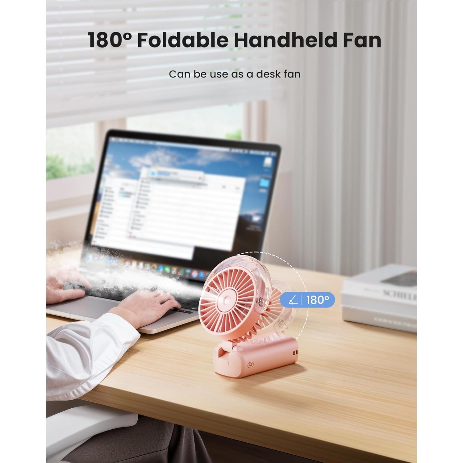 Ventilador Portátil Gaiatop HF-07 con Nebulización Rosa