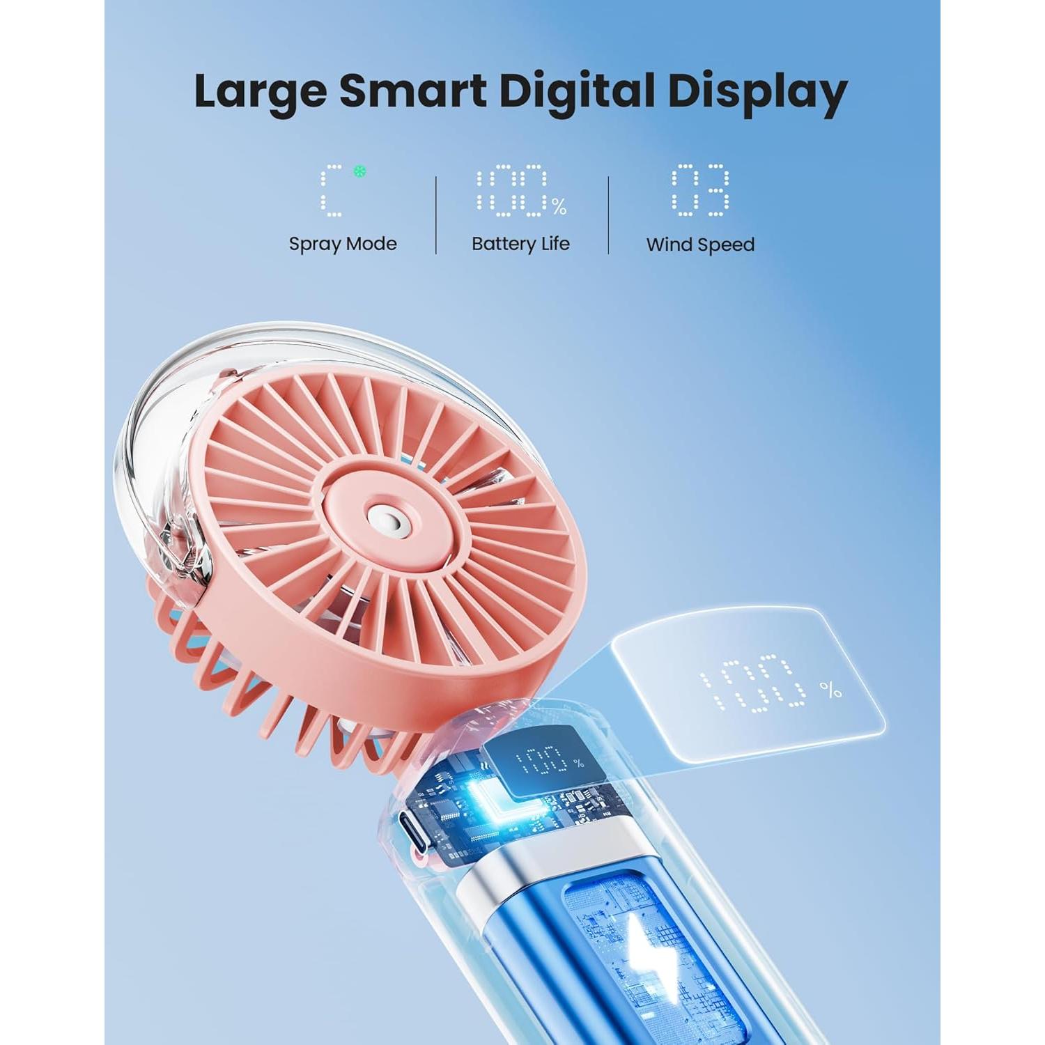Ventilador Portátil Gaiatop HF-07 con Nebulización Rosa