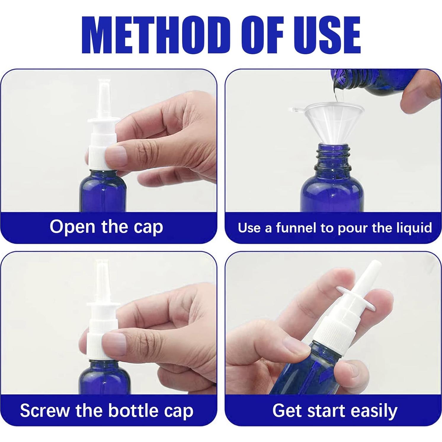 Botellas de Spray Nasal Cupohus 30ml Vidrio Azul 3 Pcs