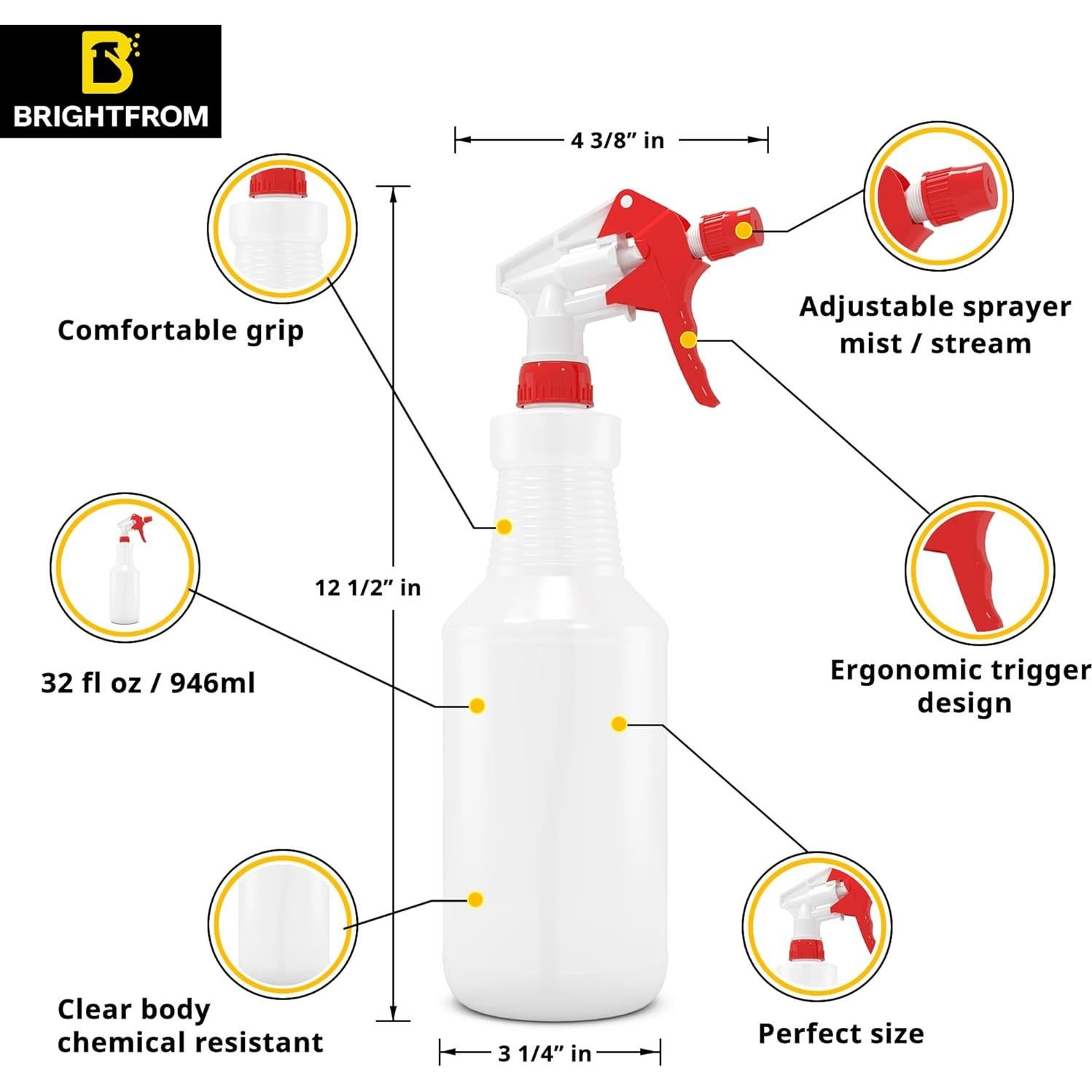 Botella de Spray Plástica BRIGHTFROM 0.95L Ajustable Químicos