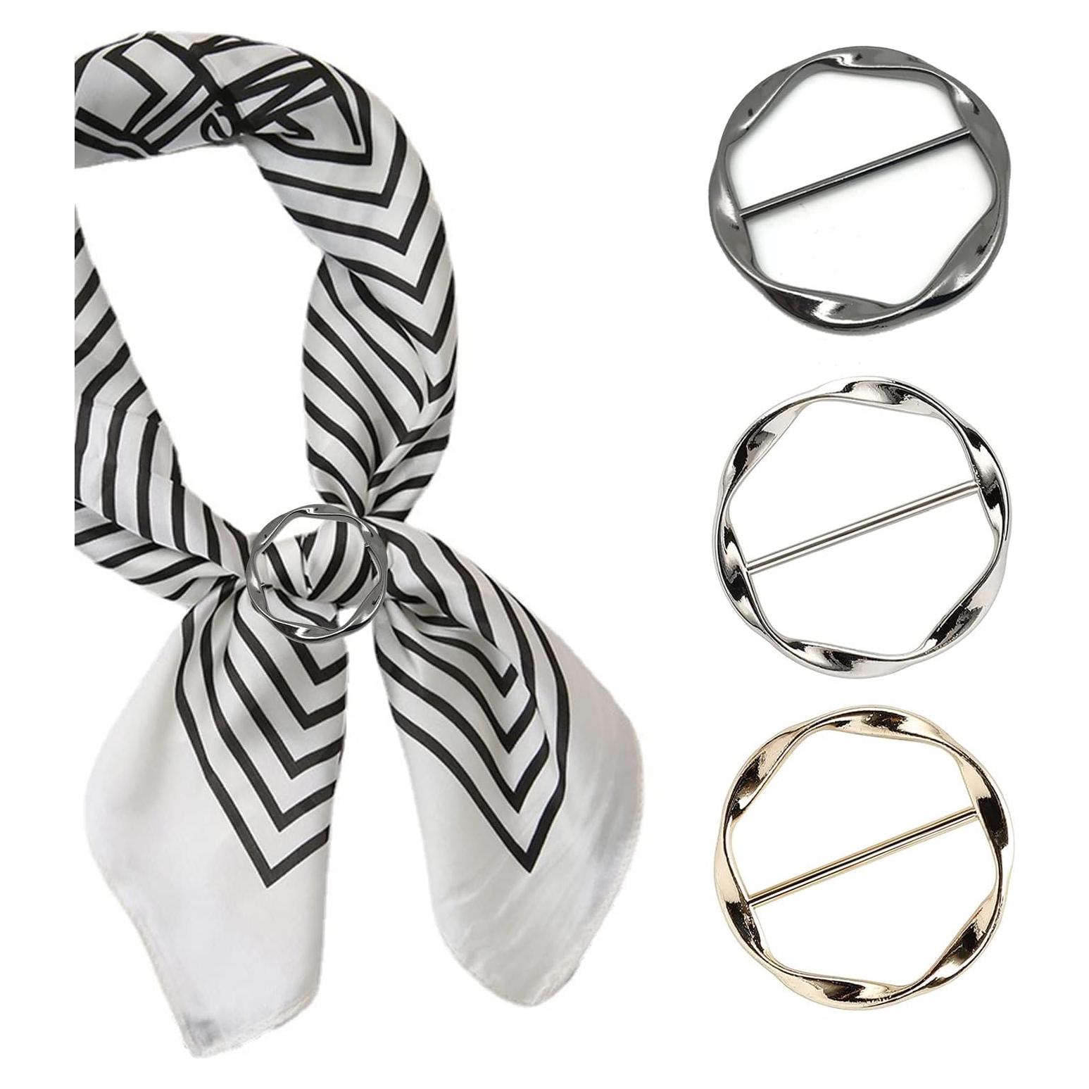 3 Anillos de Bufanda Clip DHATMYC para Mujeres - Oro, Plata, Negro
