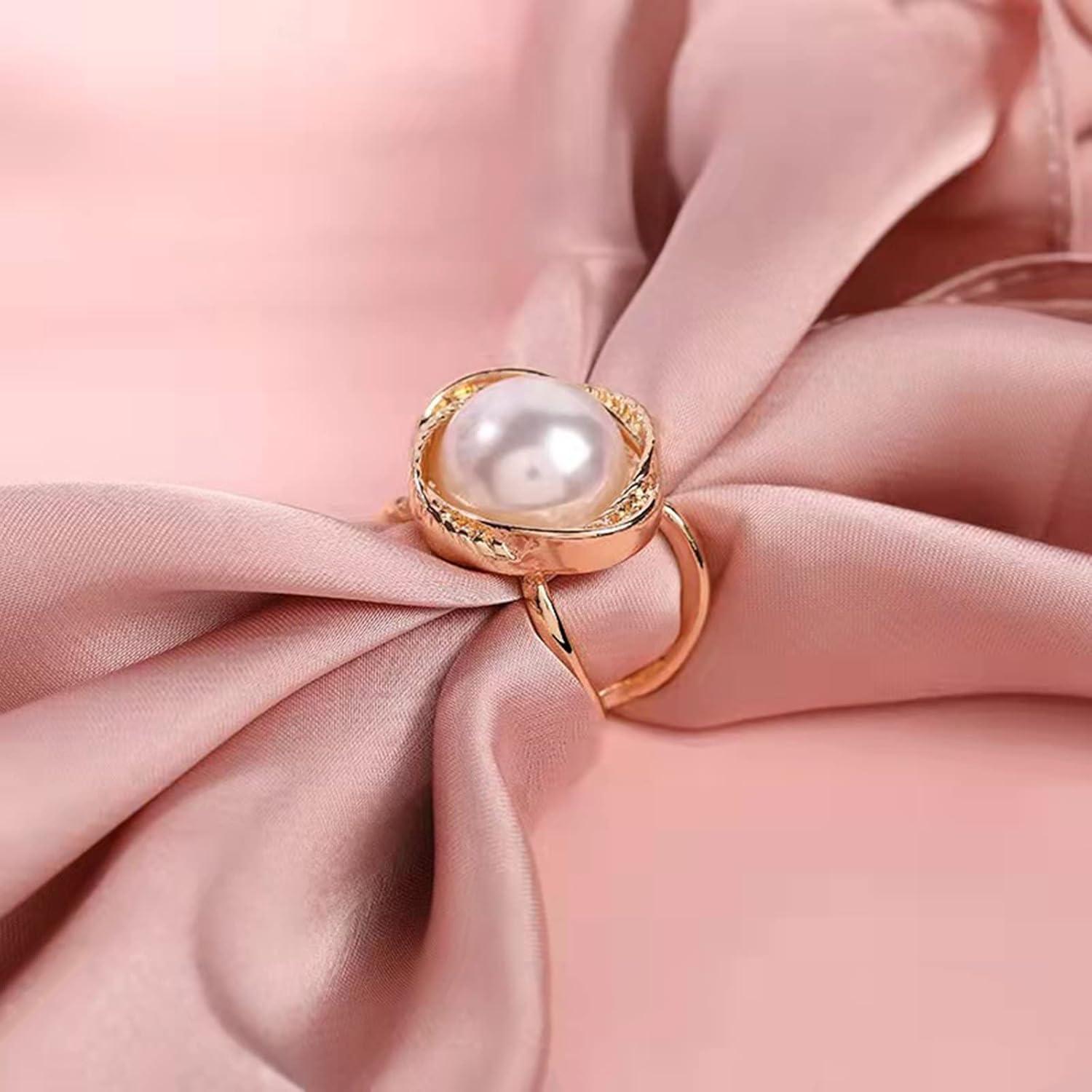 4 Hebillas de Bufanda con Perlas y Rhinestones - Oro y Plata