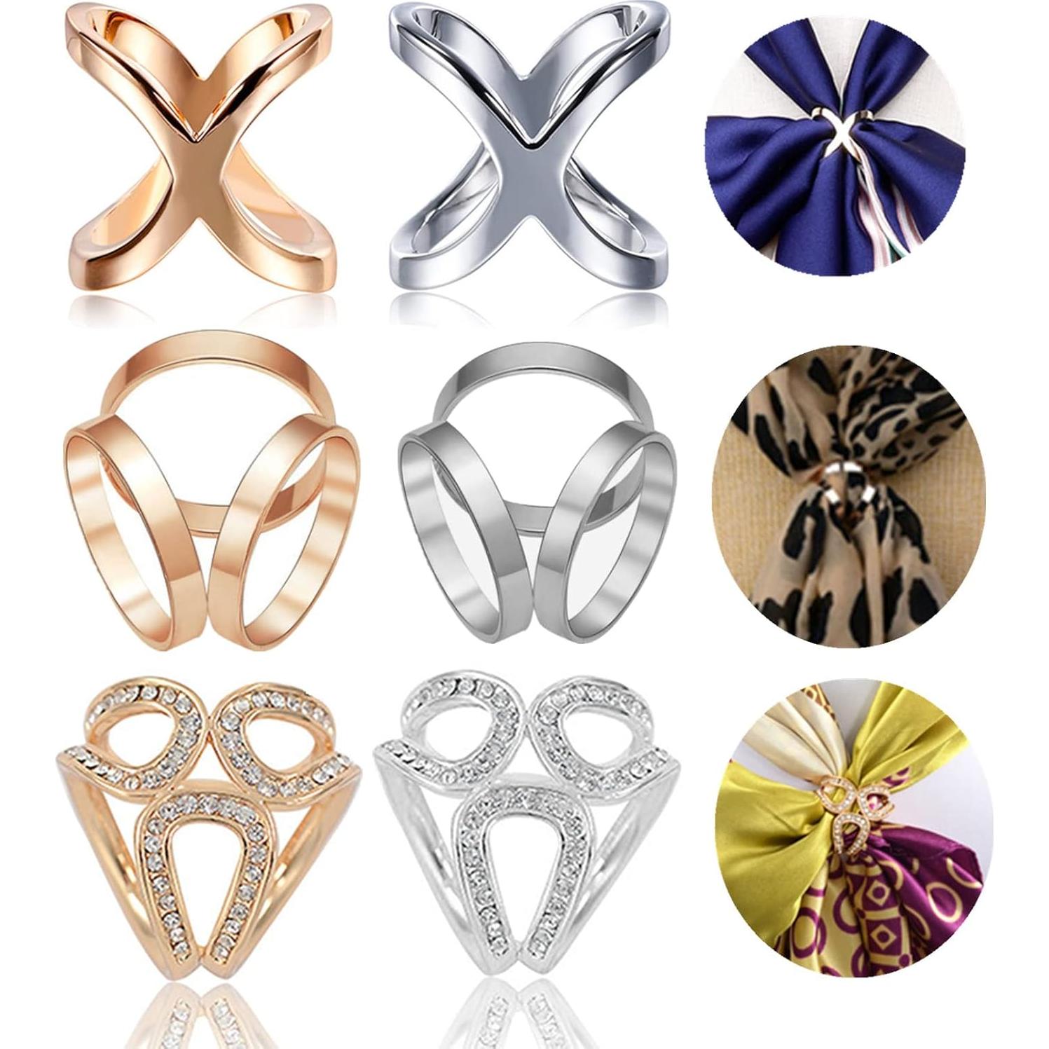 6 Clips de Bufanda de Seda XHBTS con Cristales para Mujeres