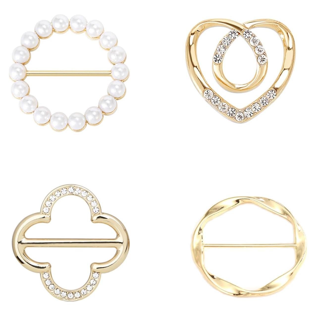 4 Clips de Bufanda de Metal VOLLYOO con Rhinestone Oro