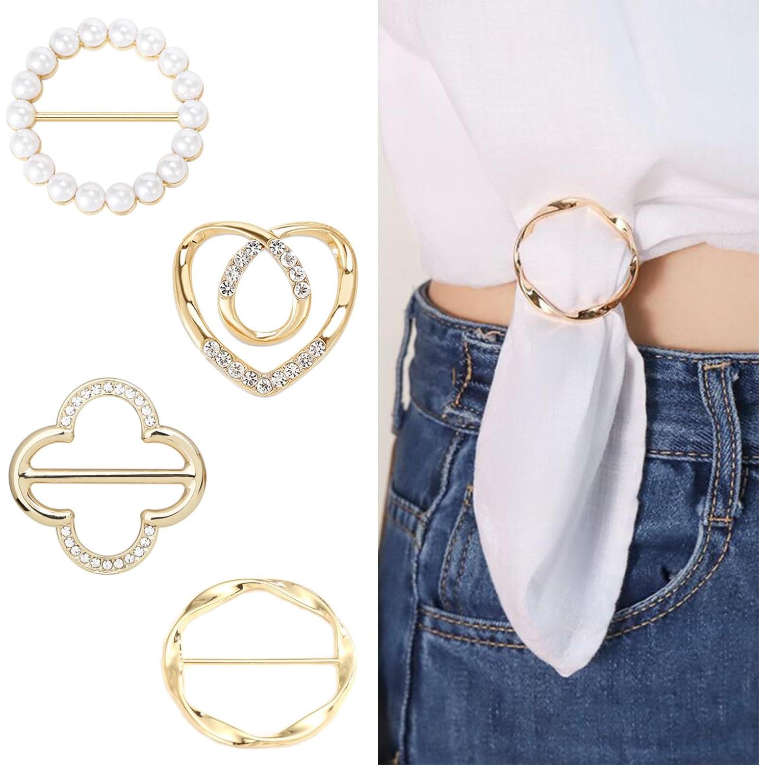 4 Clips de Bufanda de Metal VOLLYOO con Rhinestone Oro