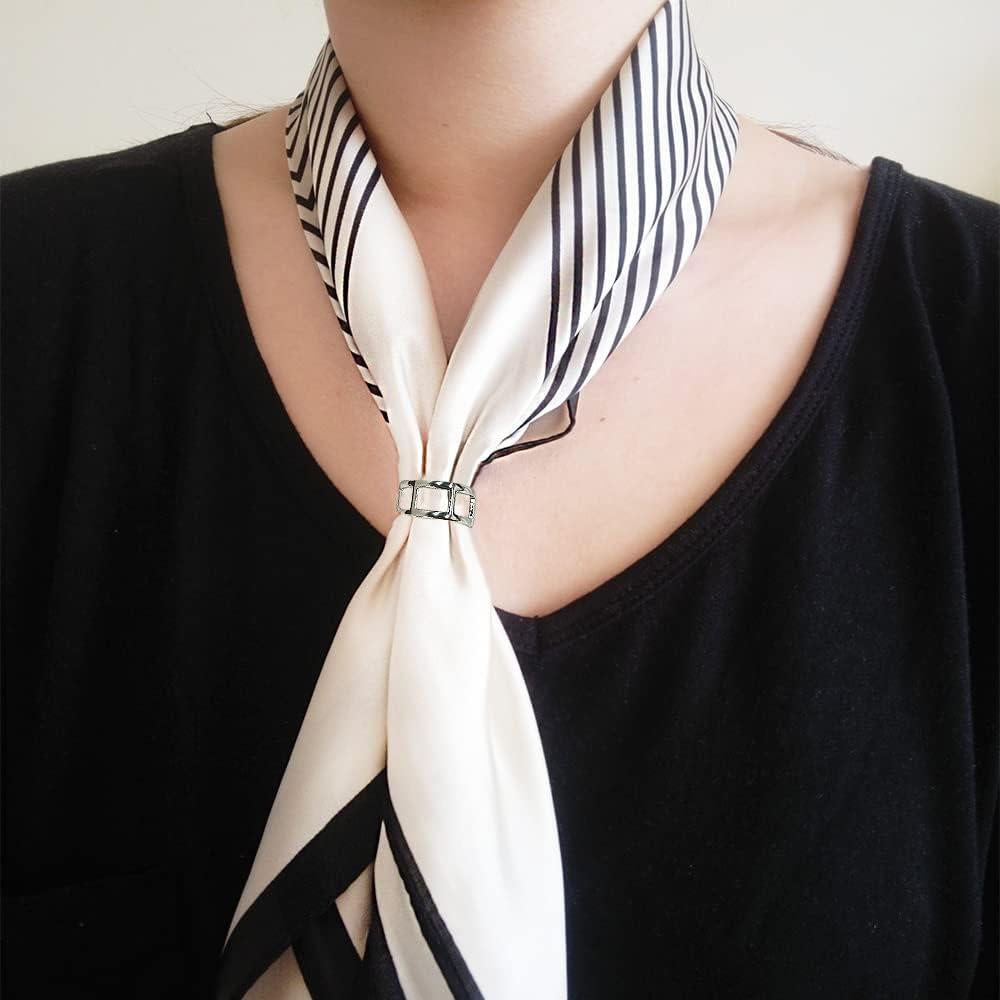 Clip de Bufanda de Seda con Cadena Gruesa Dtja - Tono Plateado