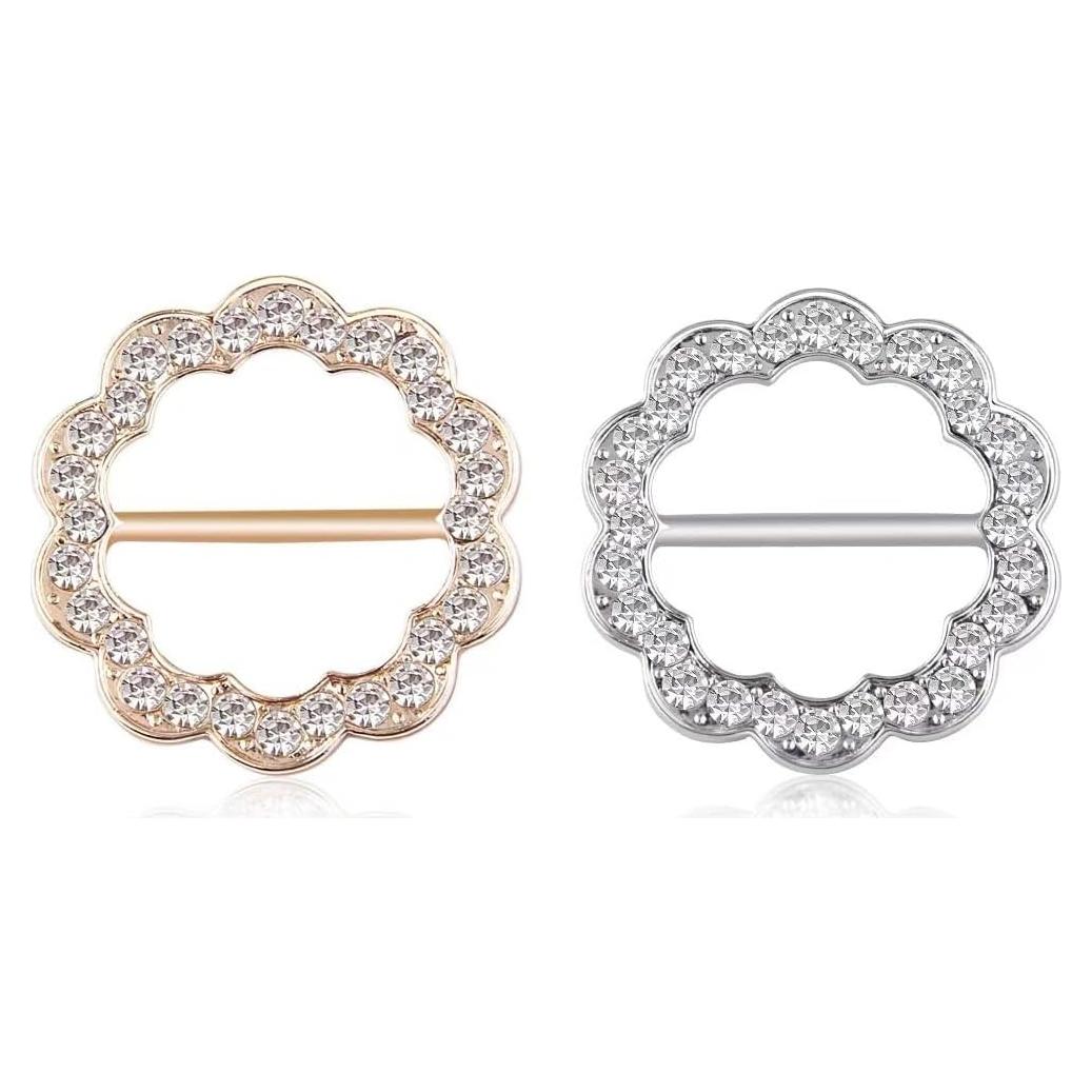 Anillo de Bufanda ROFARSO 2 Piezas Flor Cristal Rhinestone