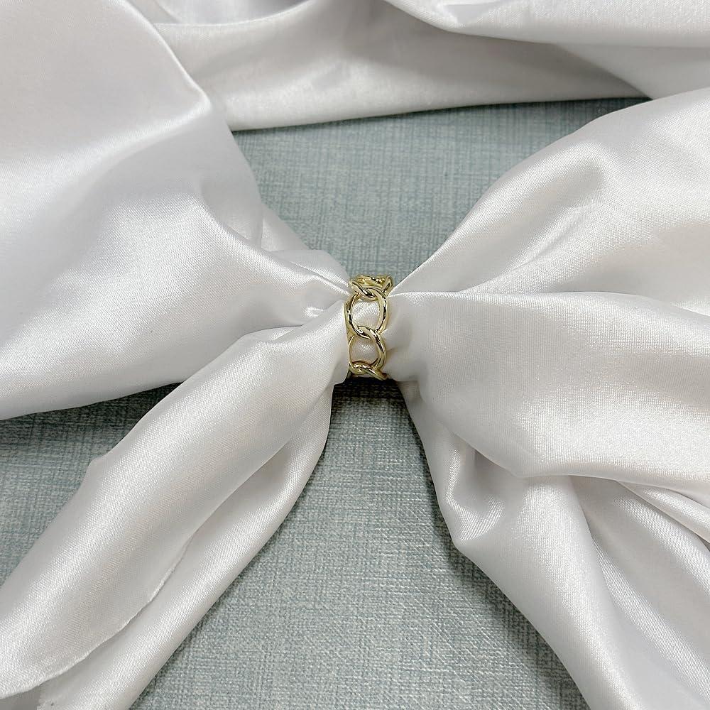 Anillo Broche de Bufanda de Seda Oro con Cadena de Enlace 1x2.3cm