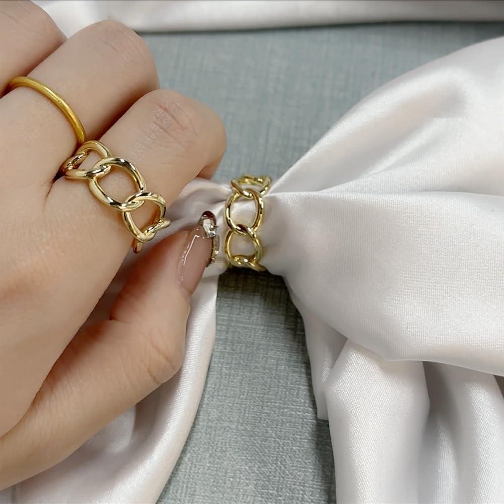 Anillo Broche de Bufanda de Seda Oro con Cadena de Enlace 1x2.3cm