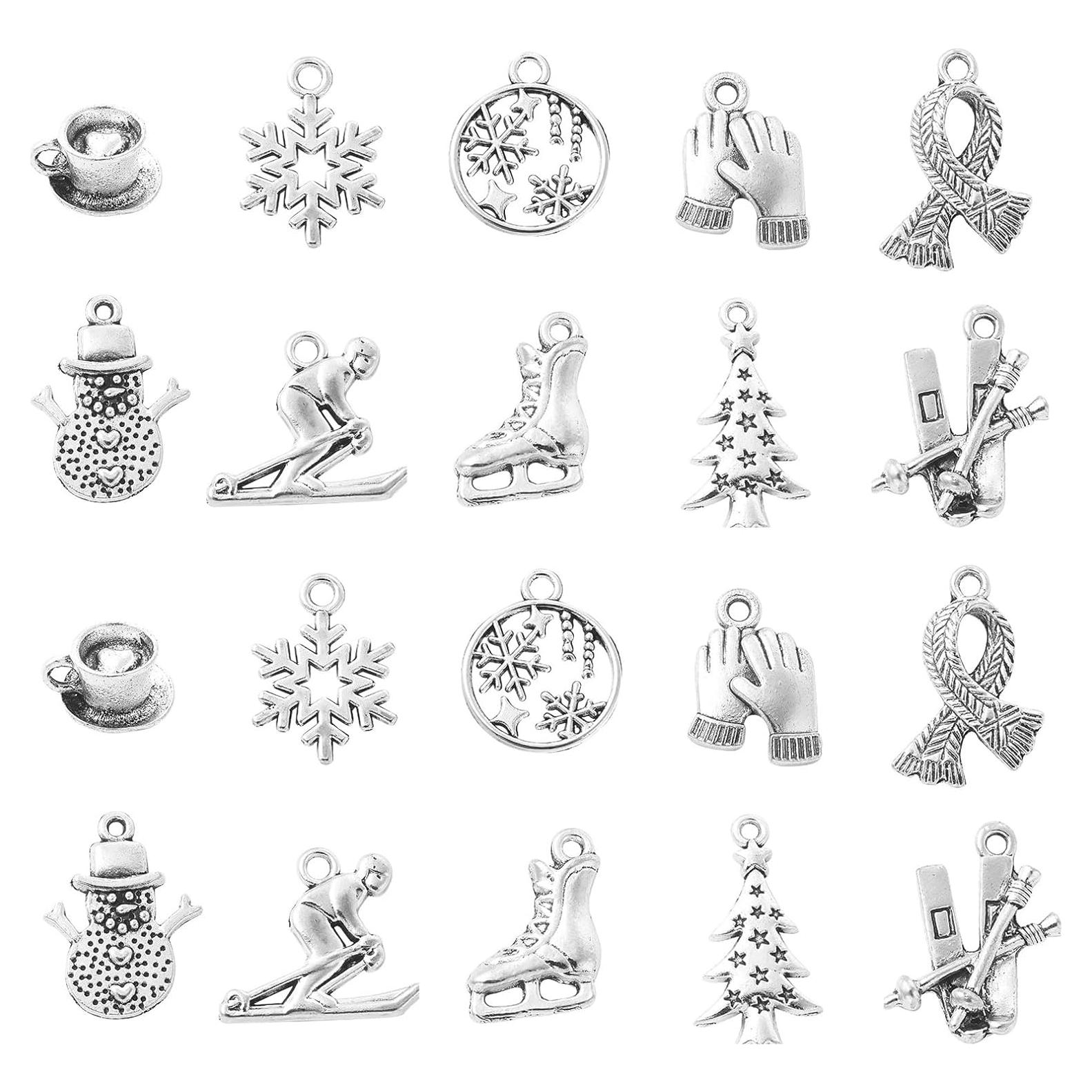 50 Pcs Encantos de Esquís de Invierno LiQunSweet DIY Joyería