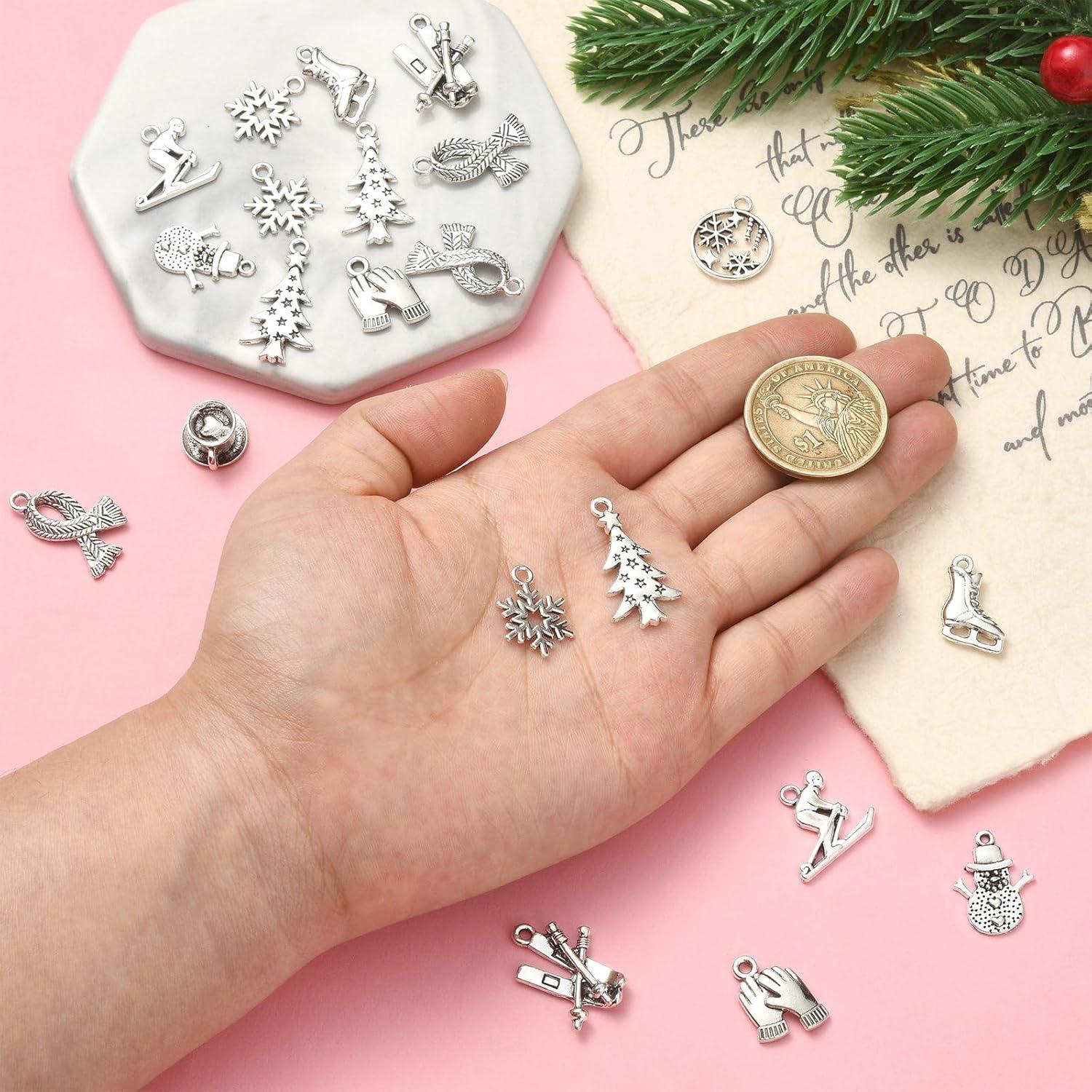 50 Pcs Encantos de Esquís de Invierno LiQunSweet DIY Joyería