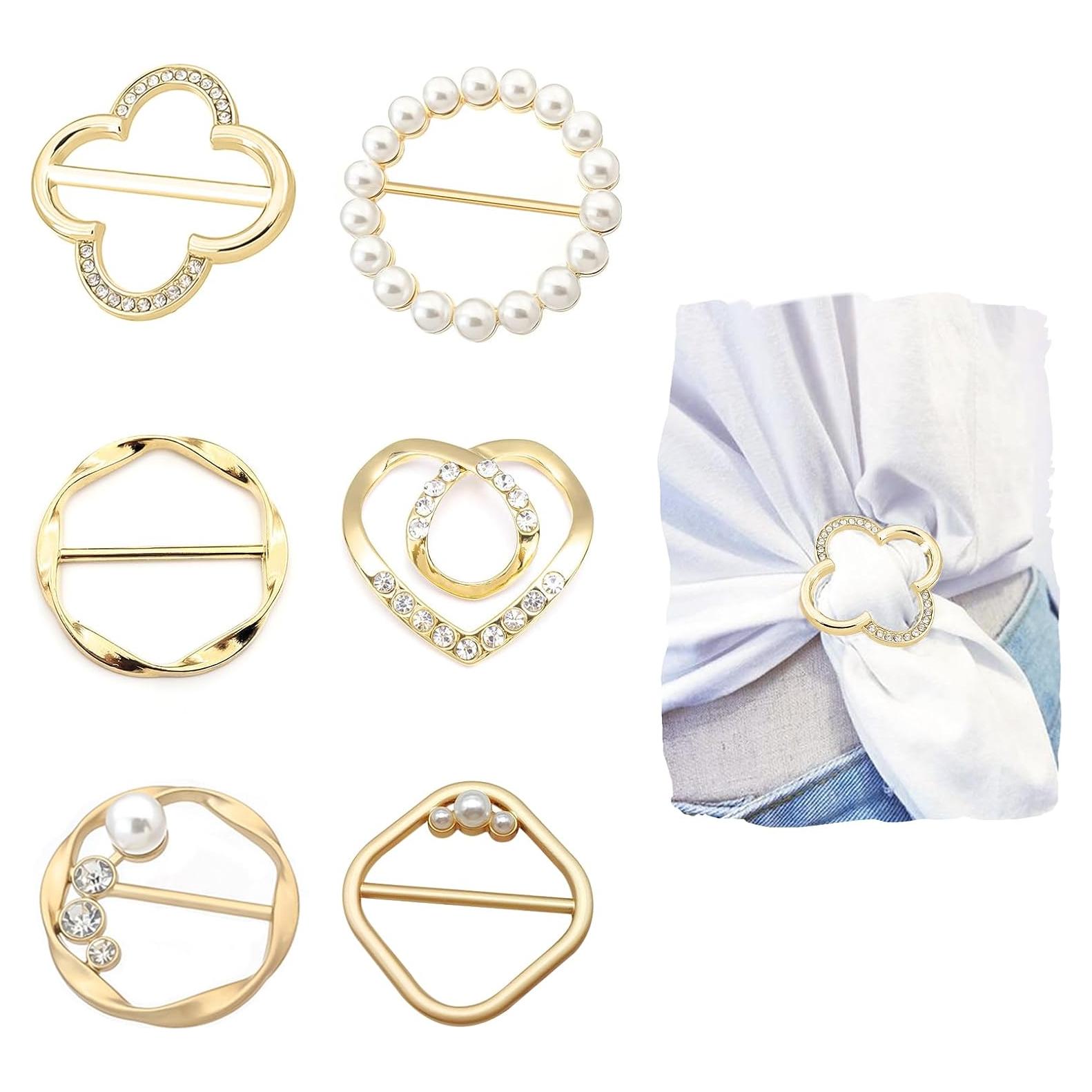 6 Clips de Bufanda de Seda con Perla y Rhinestone HEQXWL
