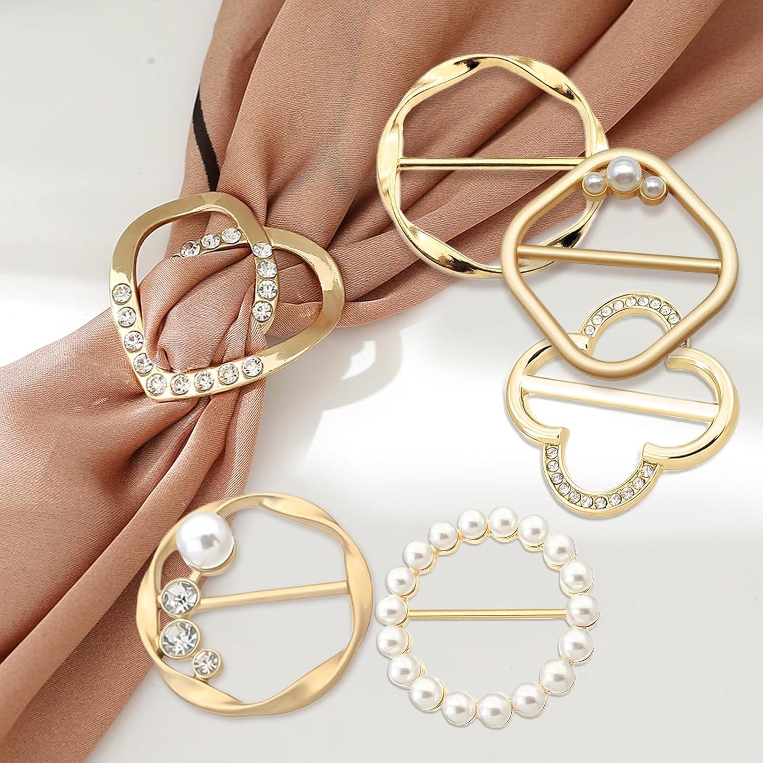 6 Clips de Bufanda de Seda con Perla y Rhinestone HEQXWL