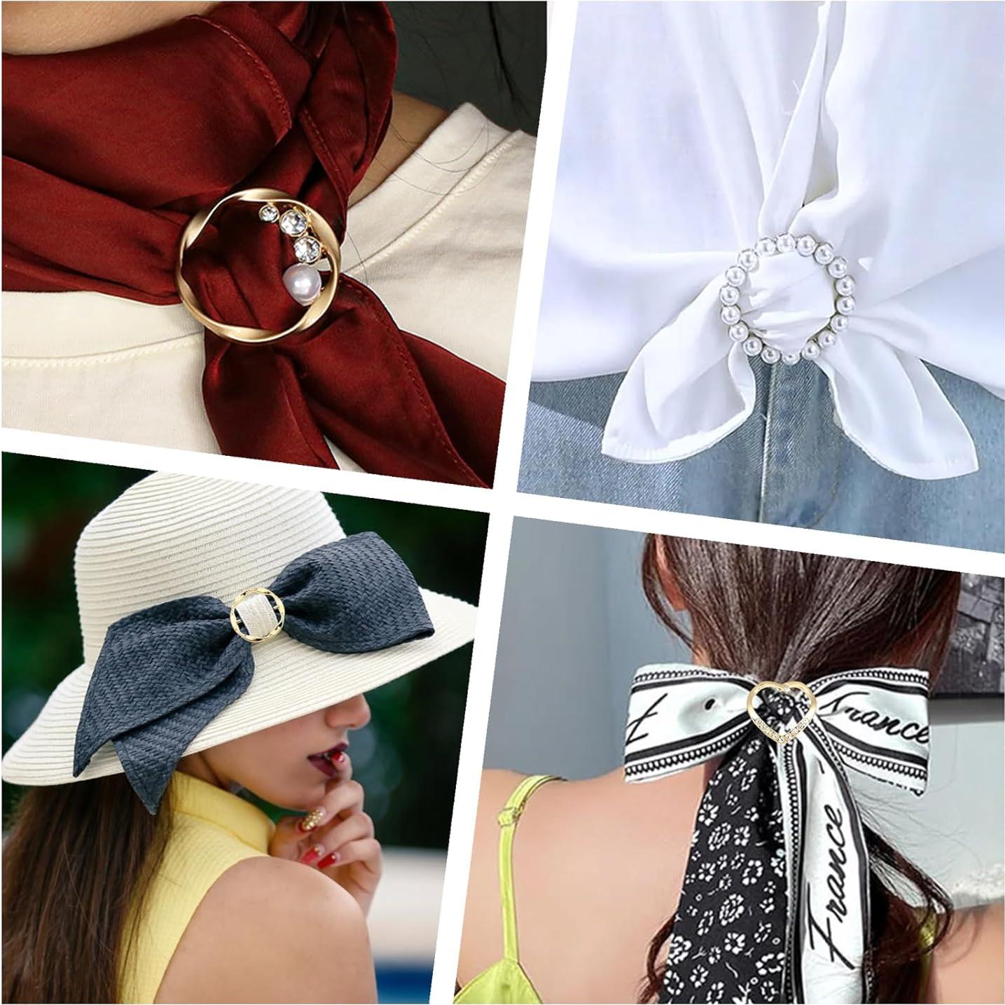 6 Clips de Bufanda de Seda con Perla y Rhinestone HEQXWL