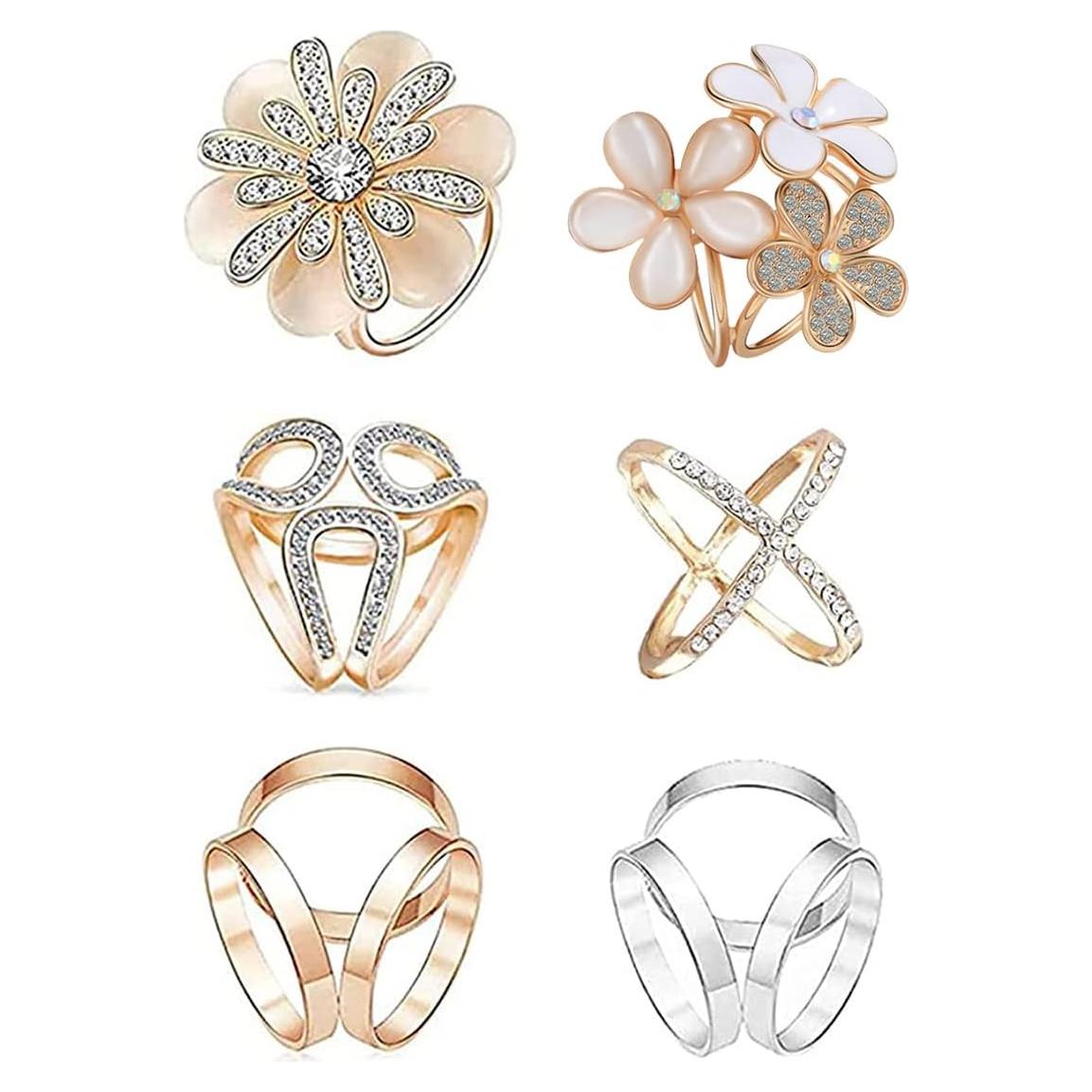 Anillos de Bufanda 6pcs 123Arts con Flor de Perla y Rhinestone