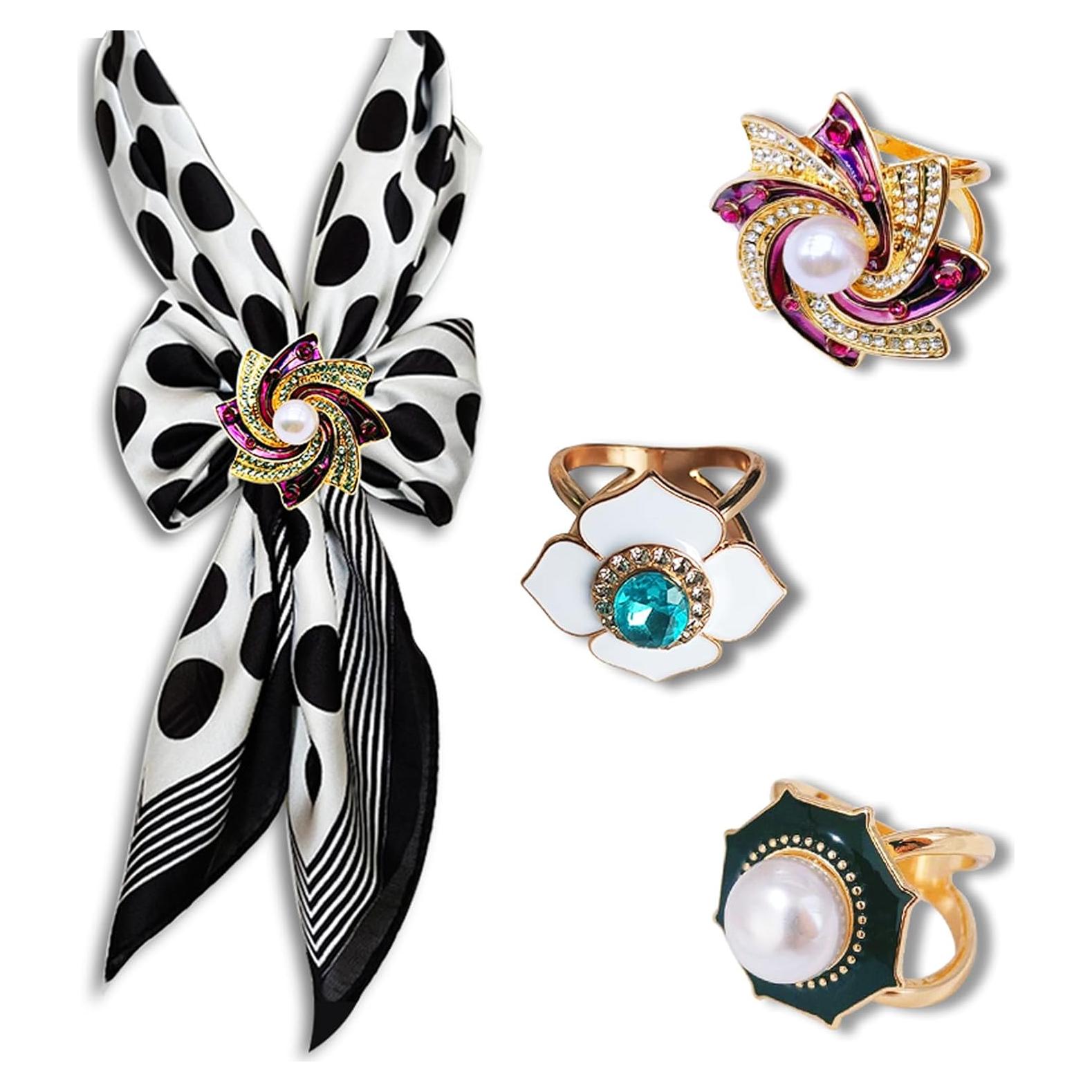 Clip de Bufanda Elegante Tijeyi 3 Piezas Perlas Doradas