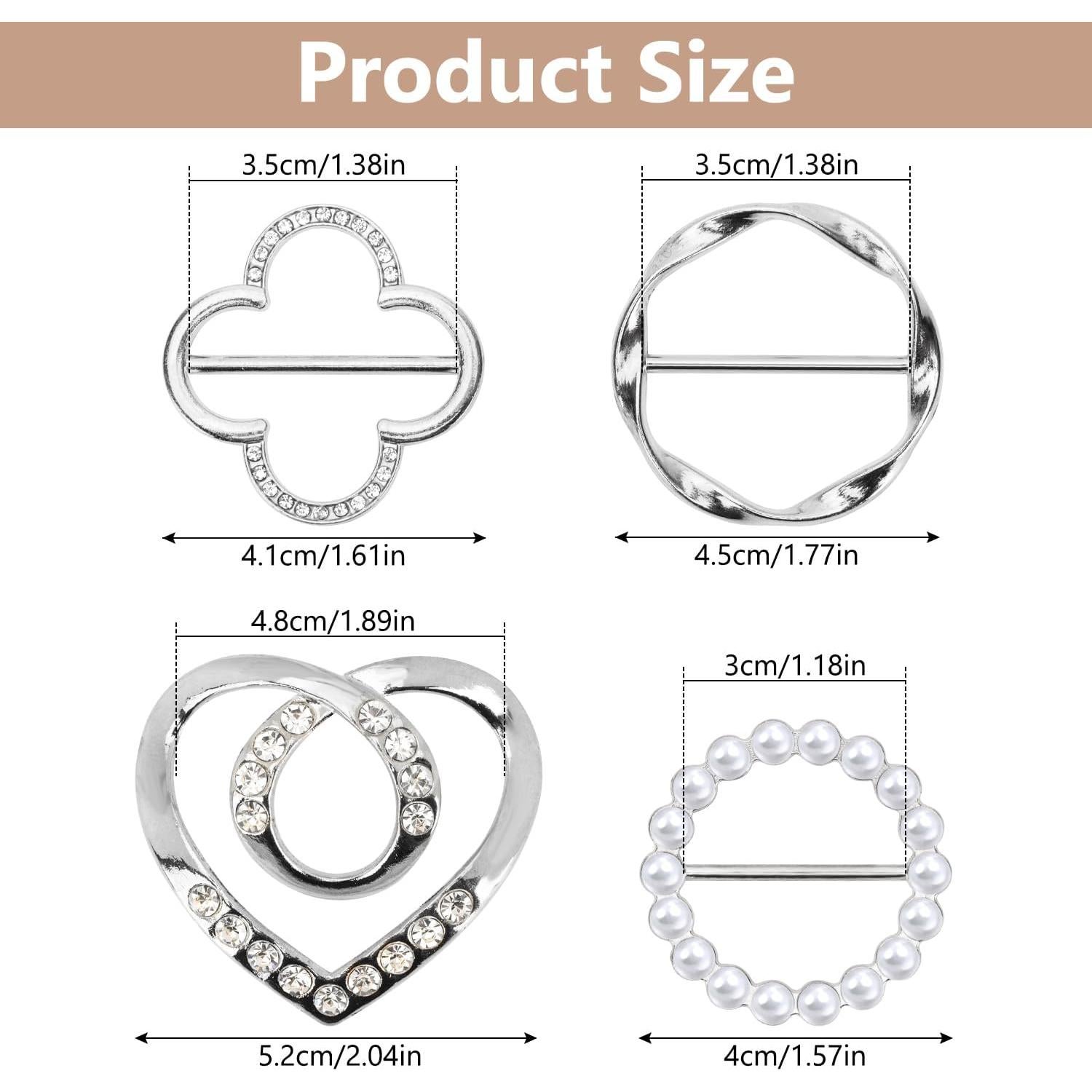 4 Clips de Bufanda Dorados con Rhinestones y Perlas - Moda Femenina