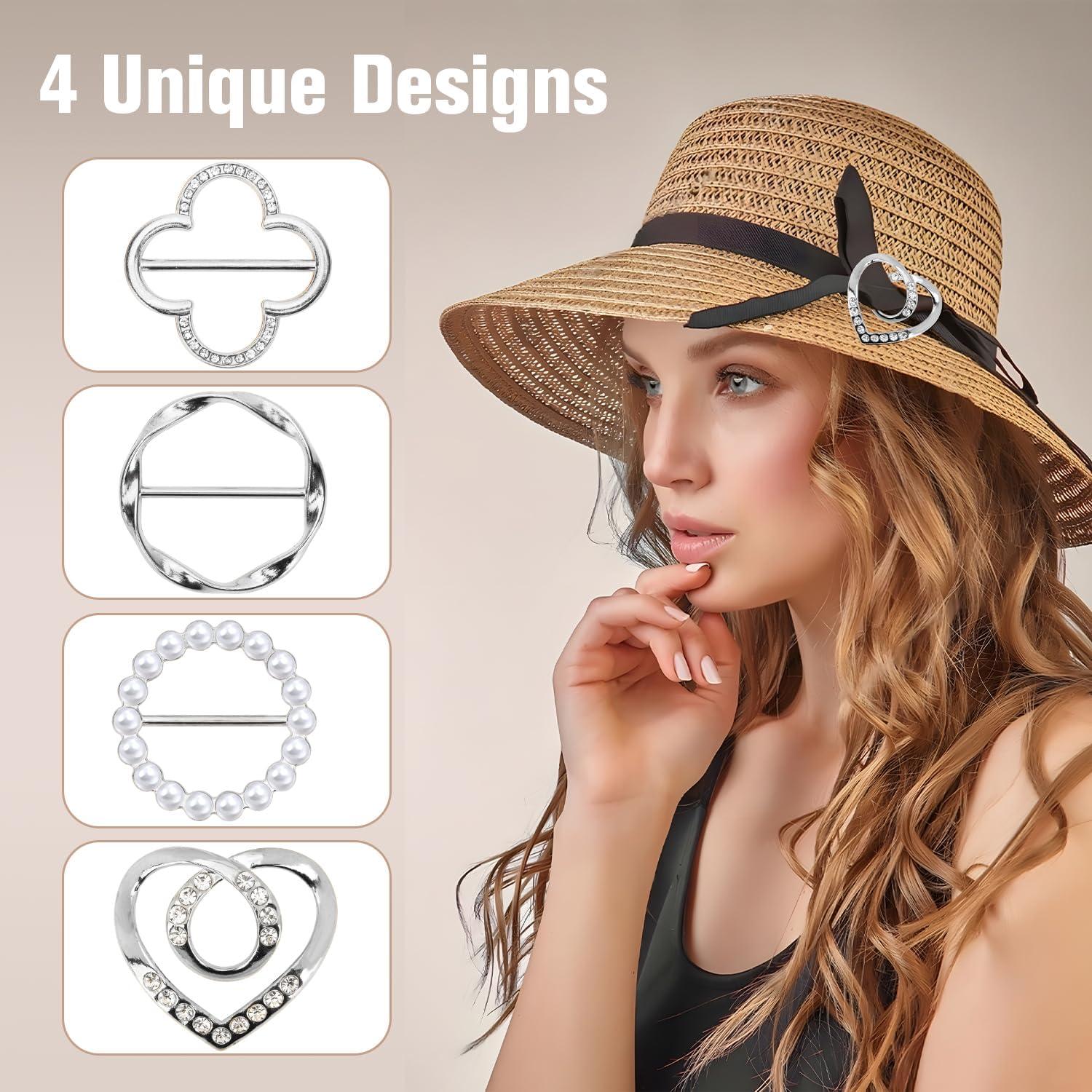 4 Clips de Bufanda Dorados con Rhinestones y Perlas - Moda Femenina