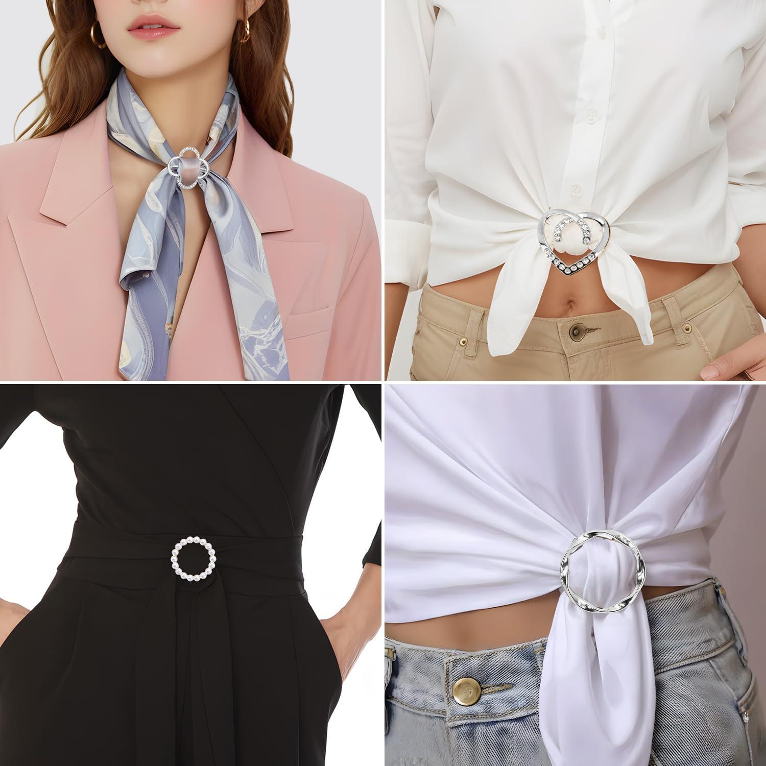 4 Clips de Bufanda Dorados con Rhinestones y Perlas - Moda Femenina