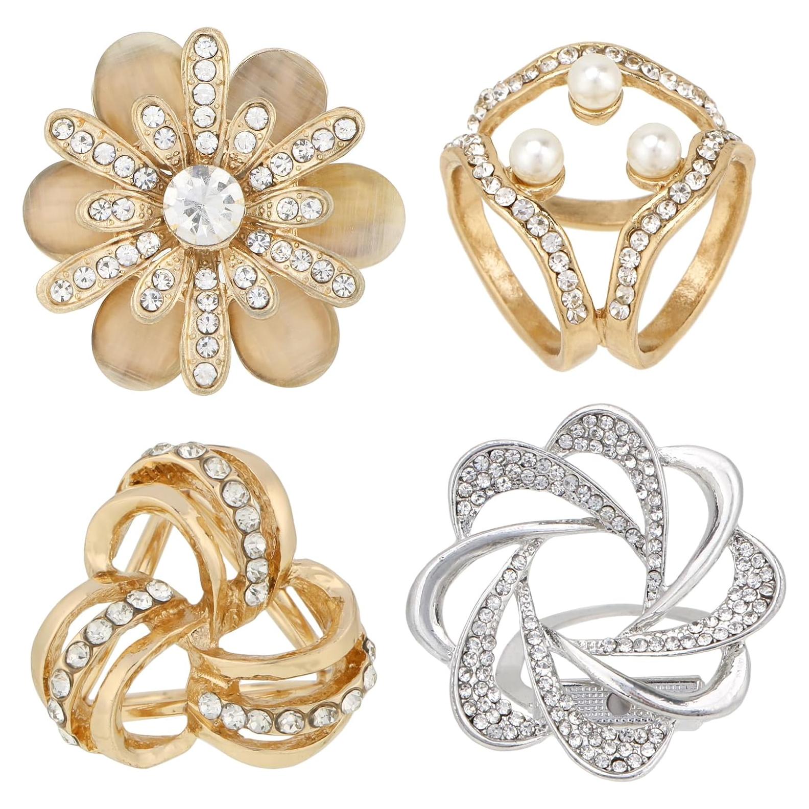 Anillos de Bufanda Elegantes Kilofly - 4 Piezas con Perlas y Cristales