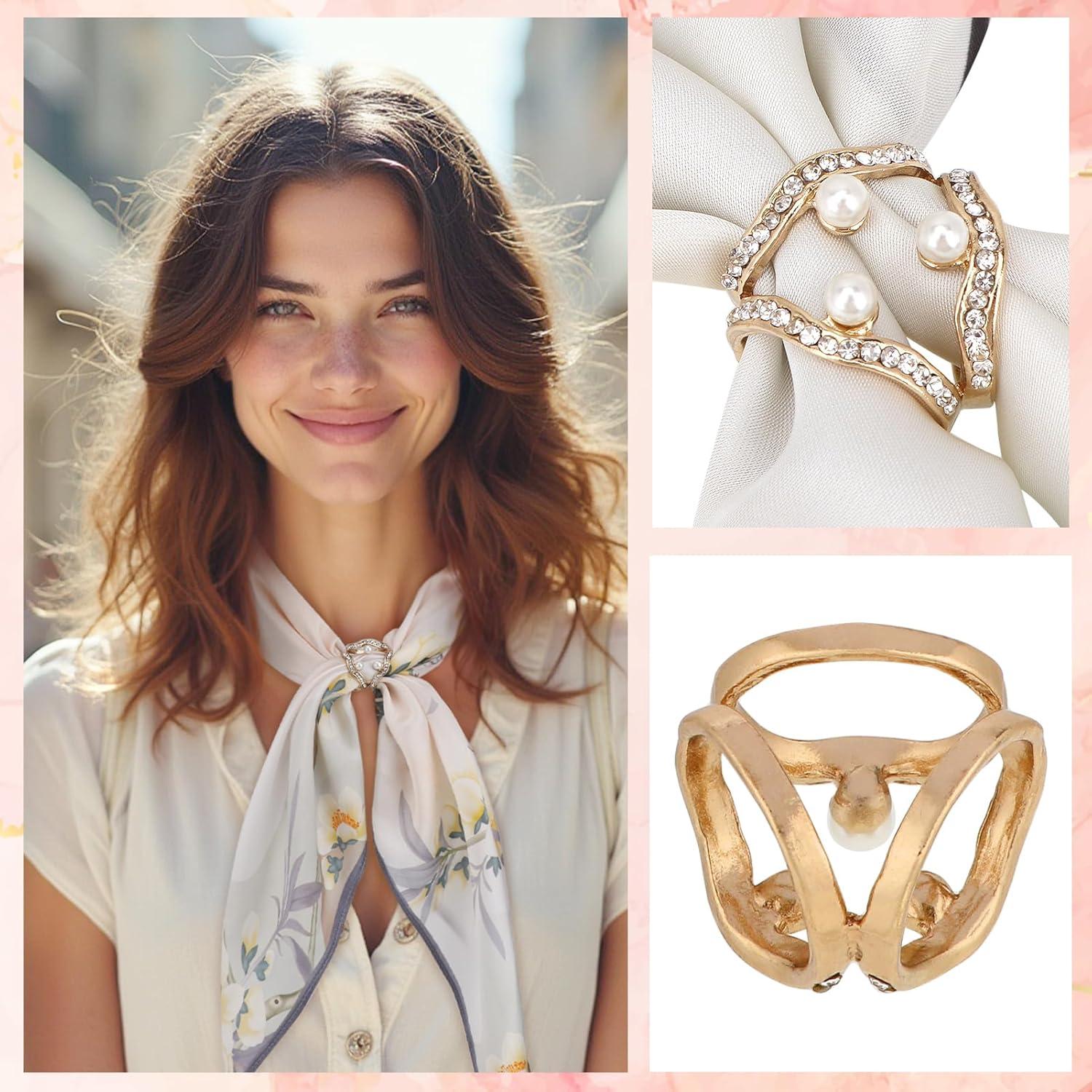 Anillos de Bufanda Elegantes Kilofly - 4 Piezas con Perlas y Cristales