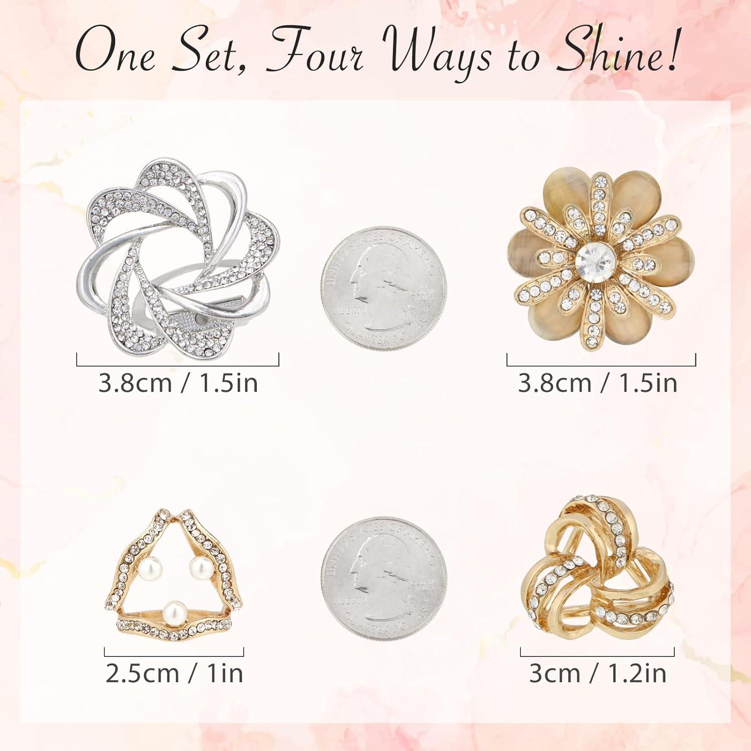 Anillos de Bufanda Elegantes Kilofly - 4 Piezas con Perlas y Cristales