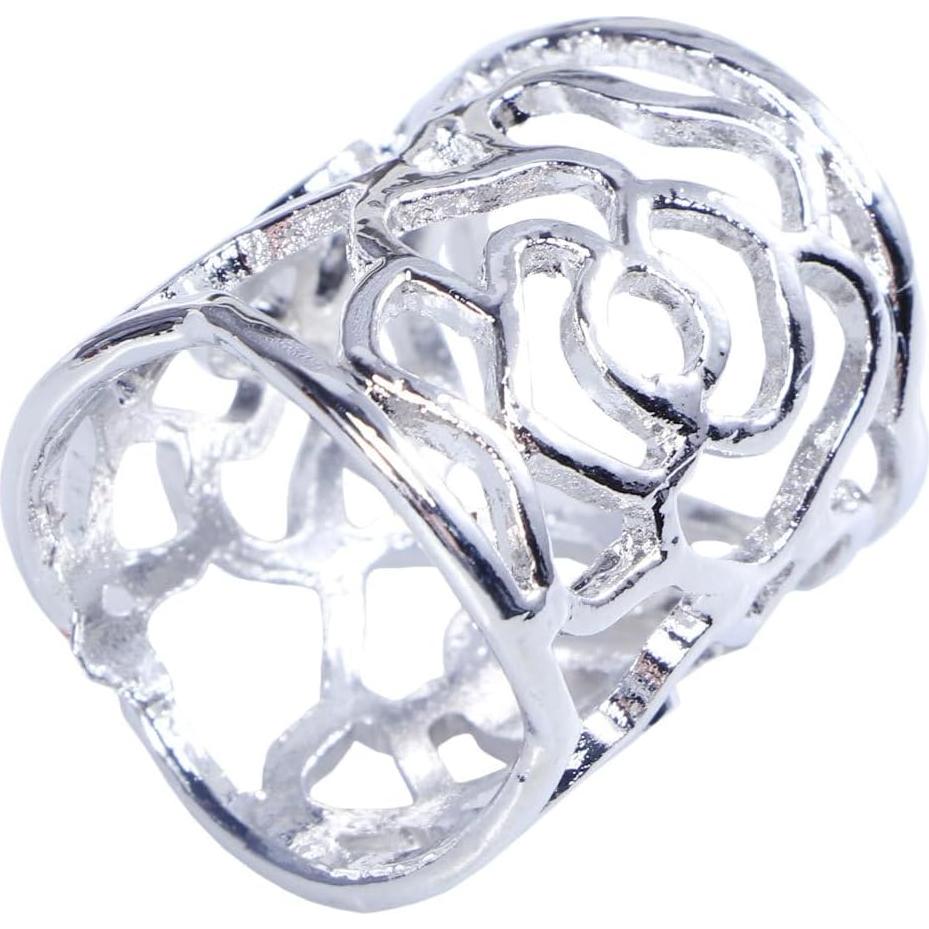 Anillo de Bufanda Rosa Hueca Rosenice Plata 2.7cm